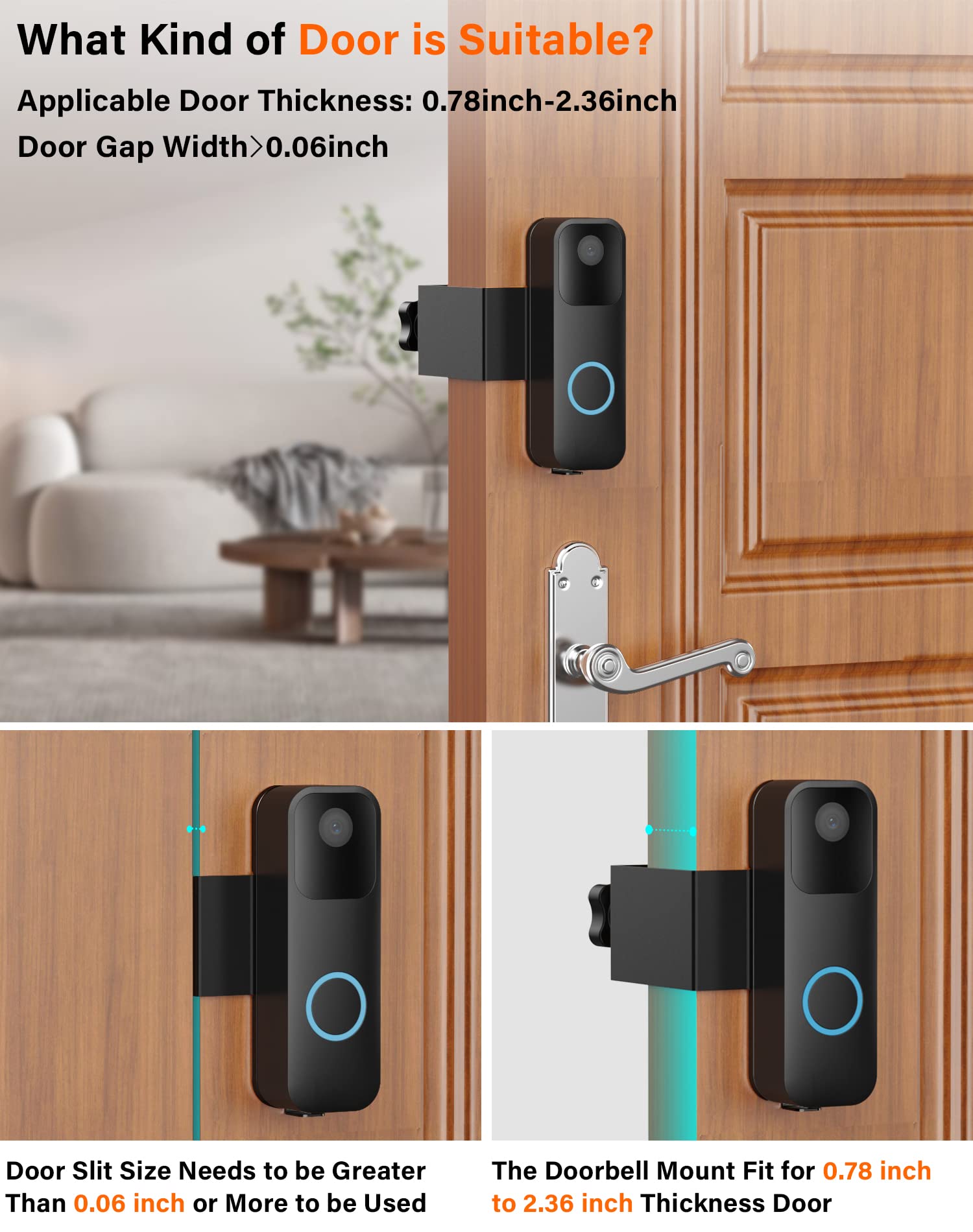 Anti-Theft Blink Video Doorbell Door Mount, No Drilling High Quality Stainless & Aluminum Video Camera Doorbell Mount for Apartment Renters Home Office Room（Camera is not included)