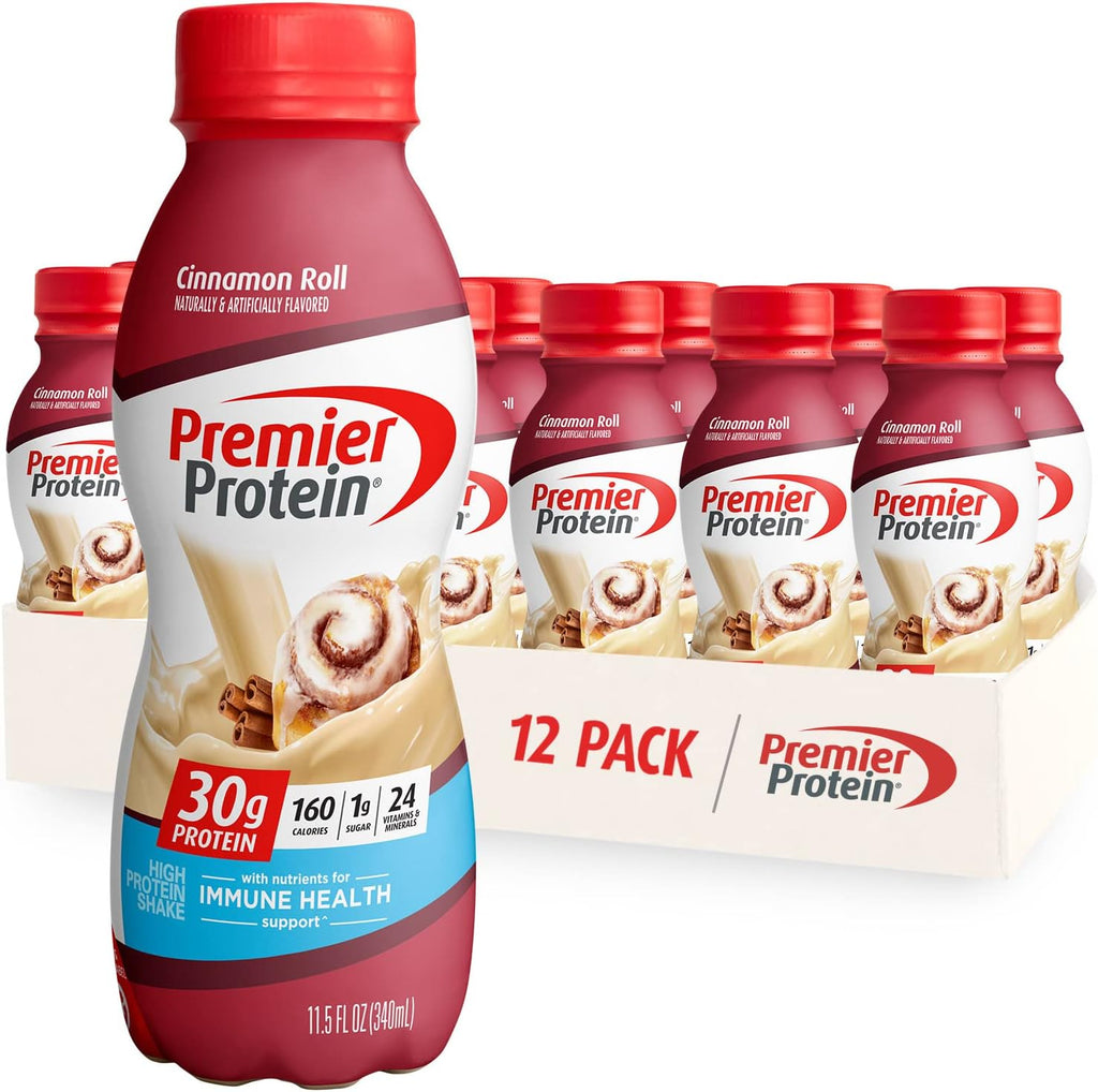 Premier Protein Shake Root Beer Float & Cinnamon Roll Flavors, 30g Protein, 1g Sugar, 24 Vitamins & Minerals, 11.5 oz, 12 Pack