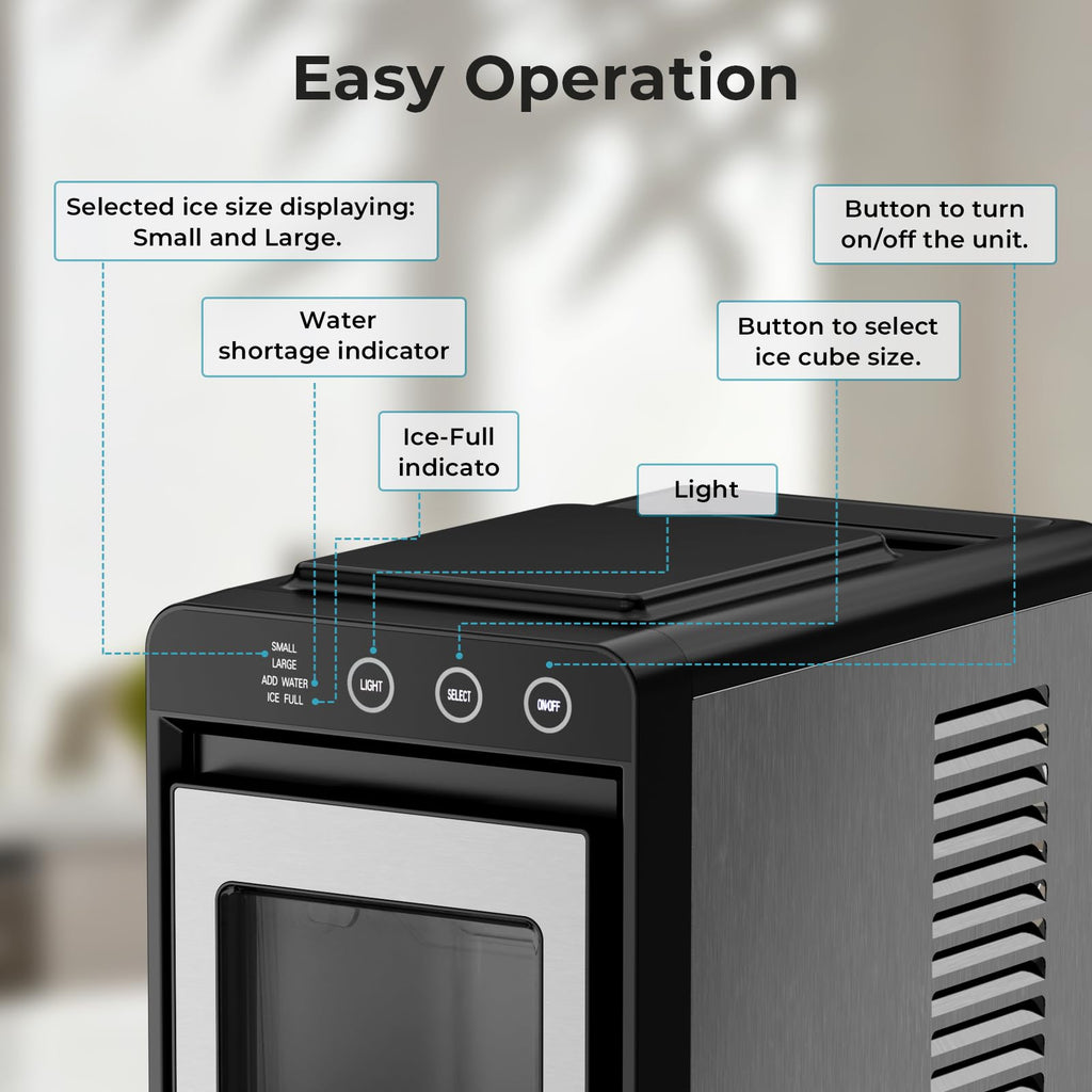 Antarctic Star Countertop Ice Maker, 26lbs/24H Ice Machine, Self-Cleaning Portable Ice Maker with 1.1lb Storage, 8 Bullet Ice in 6 Mins, Compact Ice Maker for Home/Office/Outdoor, Black