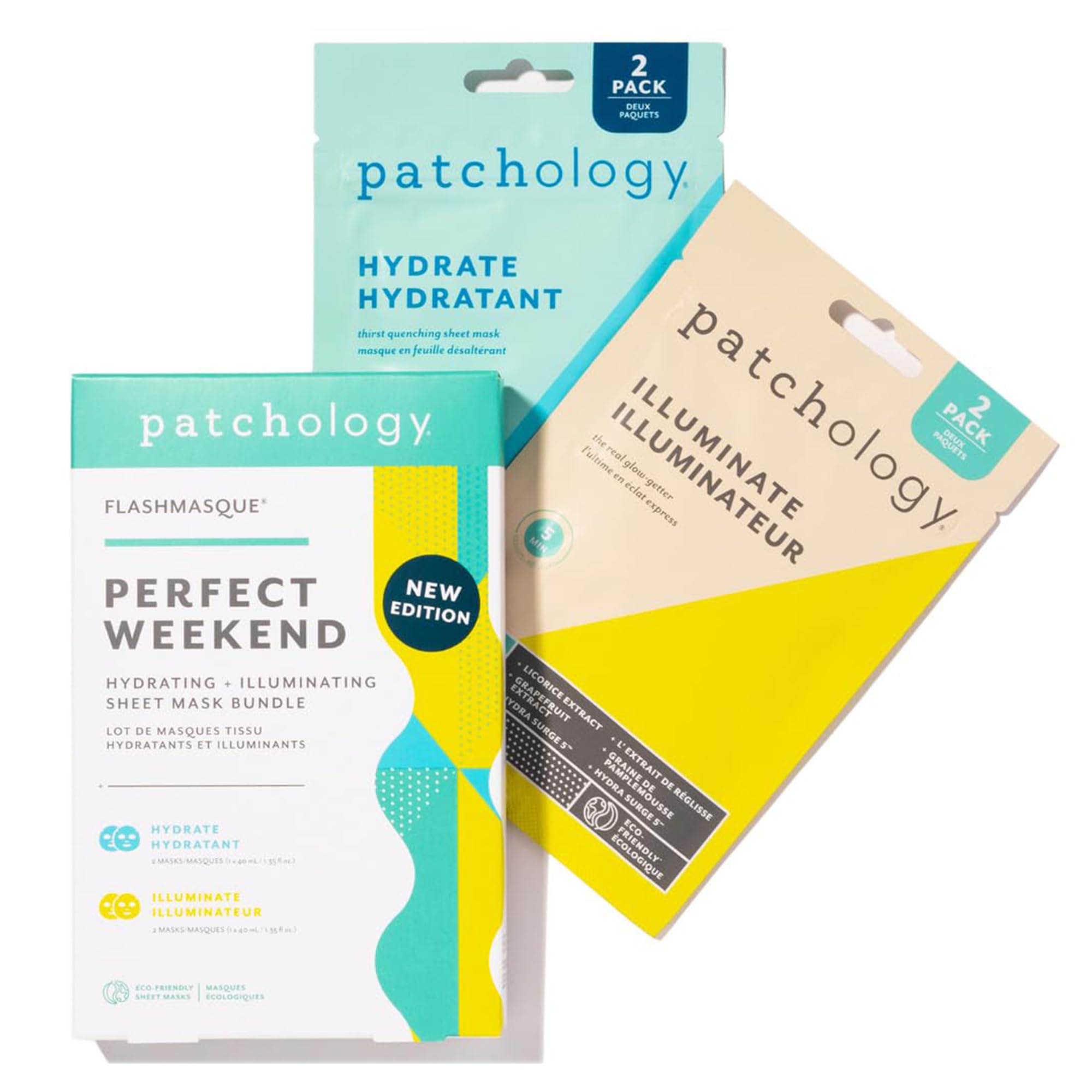 Patchology On The Fly Travel Facial Kit – Travel-Friendly Hydrating Skincare Essentials for Face, Eyes and Lips – Includes 2 Pair Under Eye Patches, 2 Hydrate Sheet Mask for Refreshed Skin,1 Lip Mask