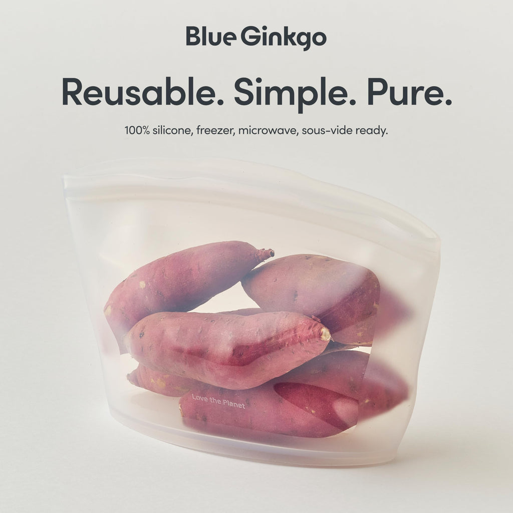 Blue Ginkgo Reusable Silicone Storage Bags – 4-Pack | Korean-Made Stand Up Food, Freezer Bags - Pumkin Yellow