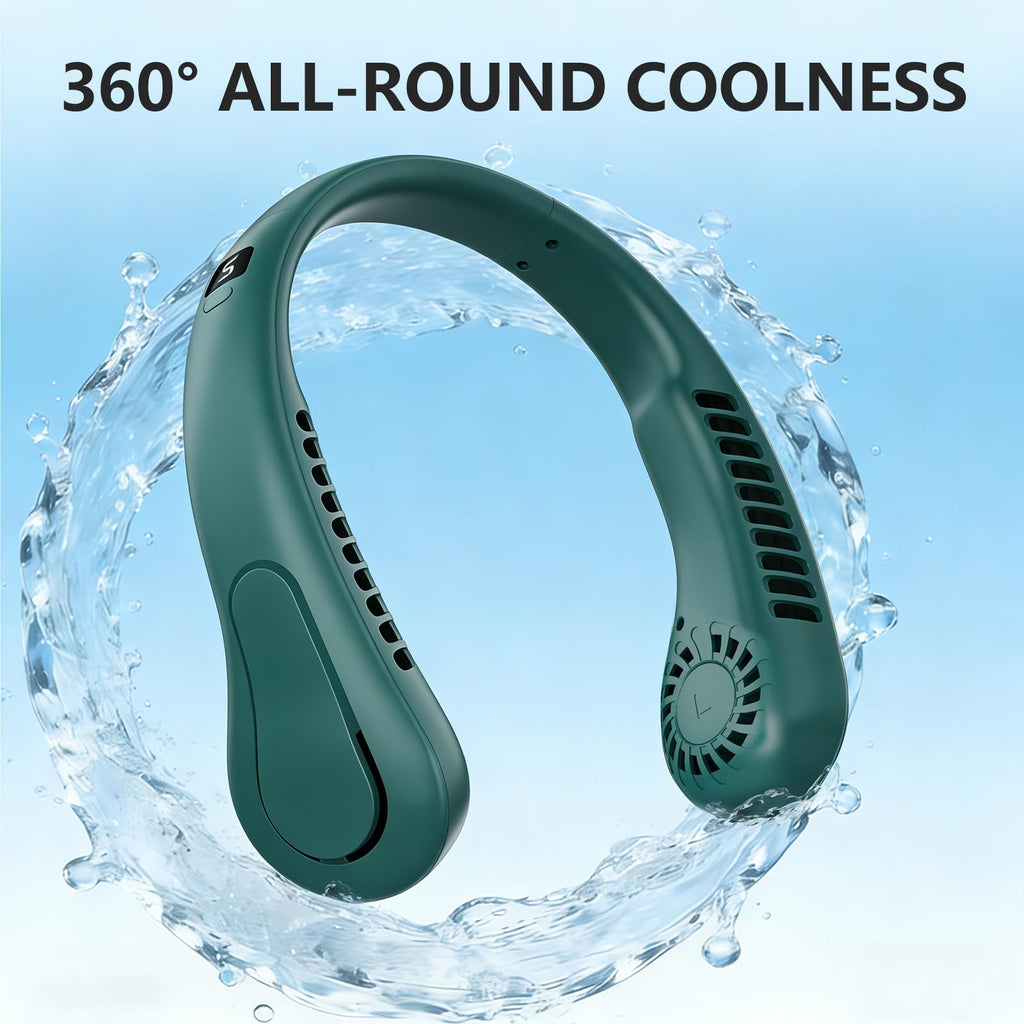 Portable Neck Fan, Hands Free Bladeless Fan with 5 Speeds, 360° Cooling Personal Fan, USB Rechargeable Wearable Fan for Travel, Twistable, Mini Fan, Birthday Gift for Women Men, Green