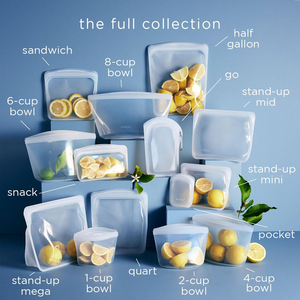 Stasher Silicone Reusable Food Storage Bags, 4-Pack, Reusable Freezer Bags, Microwave, Dishwasher, Oven Safe, Sous Vide, Premium Lunch Containers, Eco Friendly, Food-safe Silicone Snack Bag, Clear