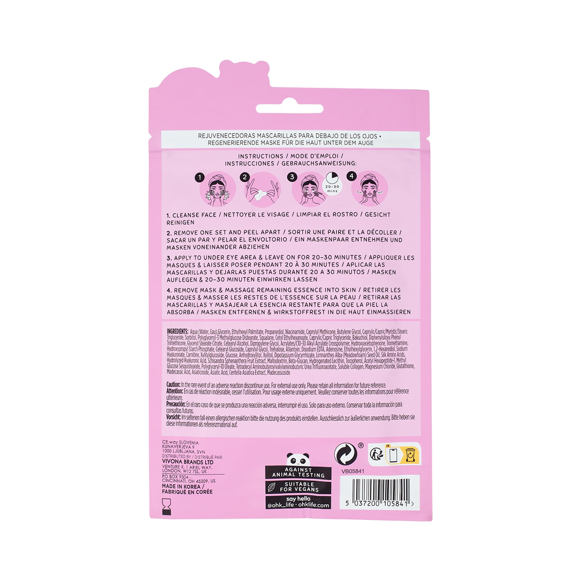 Oh K! Eye Mask - Rejuvenating - Hydrating Under Eye Patches - Depuffing Undereye Patches with Niacinamide - Hydrogel Mask for Dark Circles - 7 Pairs
