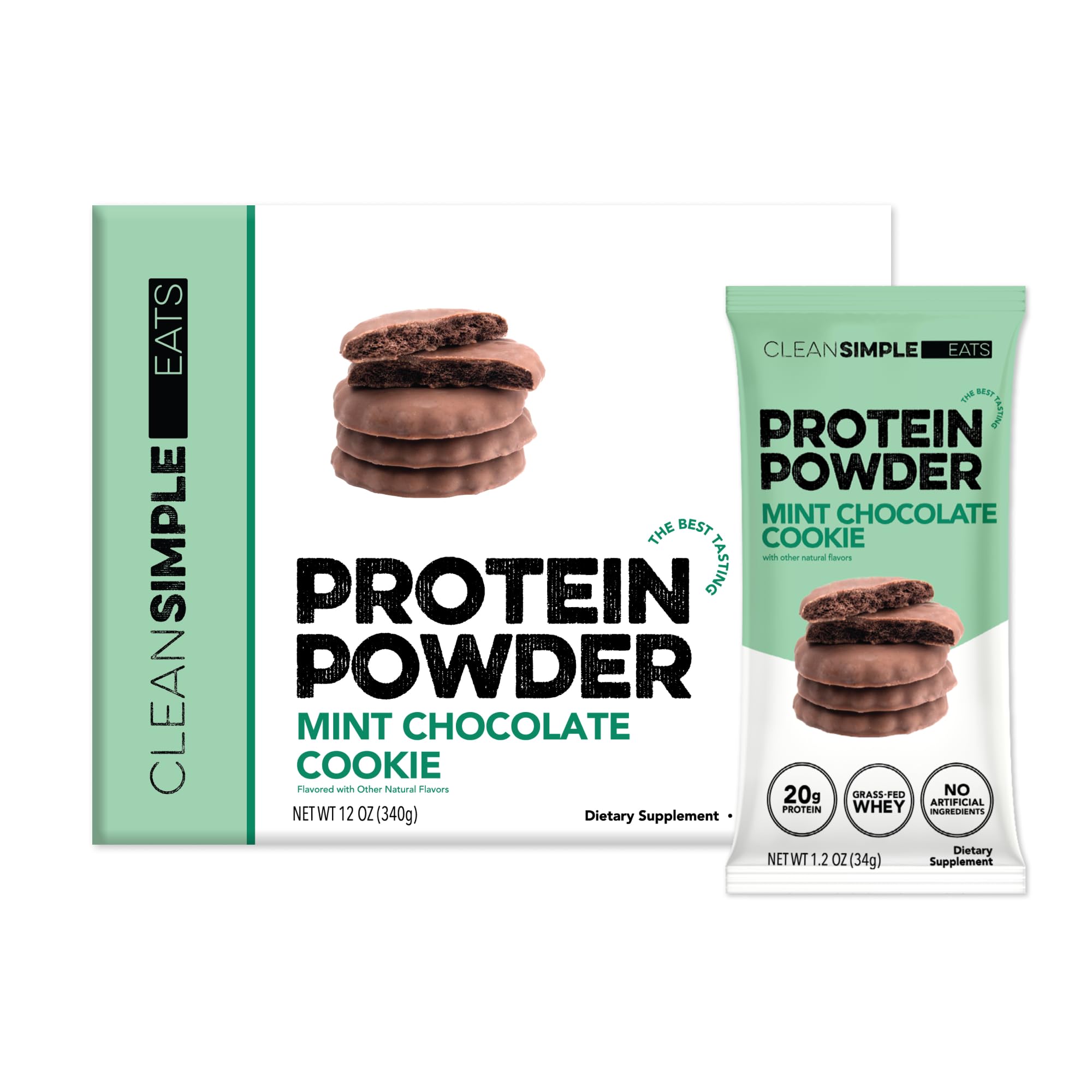 Clean Simple Eats Whey Isolate Protein Powder, Variety Pack, Naturally Sweetened, Zero Added Sugar, 20g 100% GrassFed Protein Powder with Digestive Enzymes, GlutenFree, Non GMO, 10 Single Serve Pack