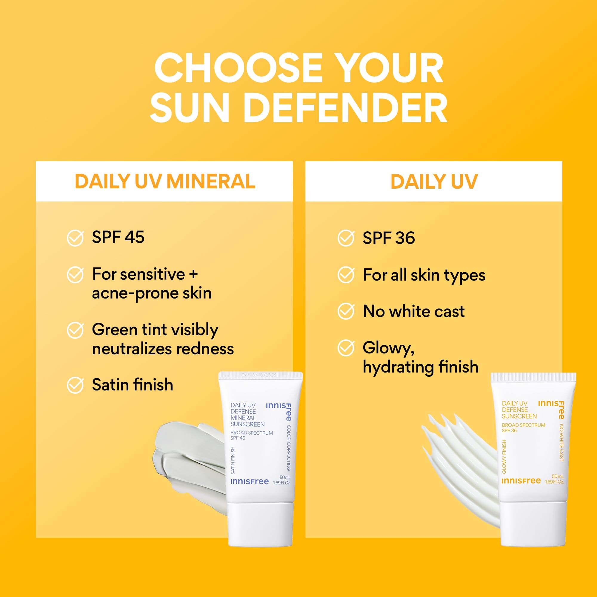 innisfree Daily UV Defense SPF 50+ PA++++ Korean Face & Body Sunscreen, Broad Spectrum, Invisible Finish, No White Cast, Lightweight, Hydrating