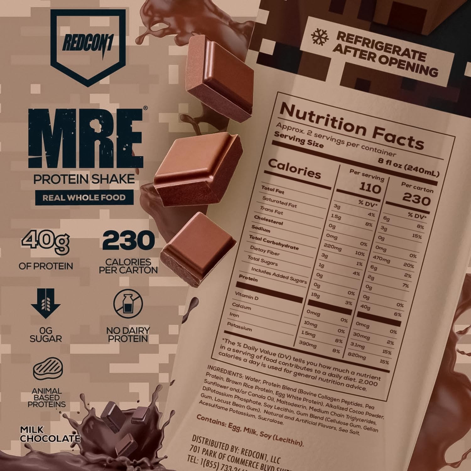 REDCON1 MRE RTD Protein Shake | Milk Chocolate | Lactose Free, 40g Protein - 12 Pack, 14 oz