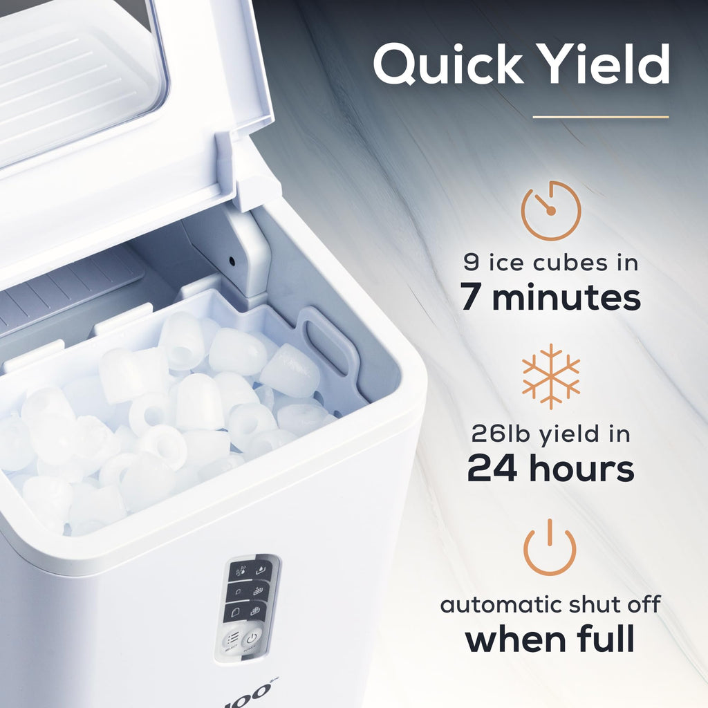 Igloo Automatic Self-Cleaning Portable Electric Countertop Ice Maker Machine with Handle, 26 Pounds in 24 Hours, 9 Ice Cubes Ready in 7 Minutes, with Ice Scoop and Basket