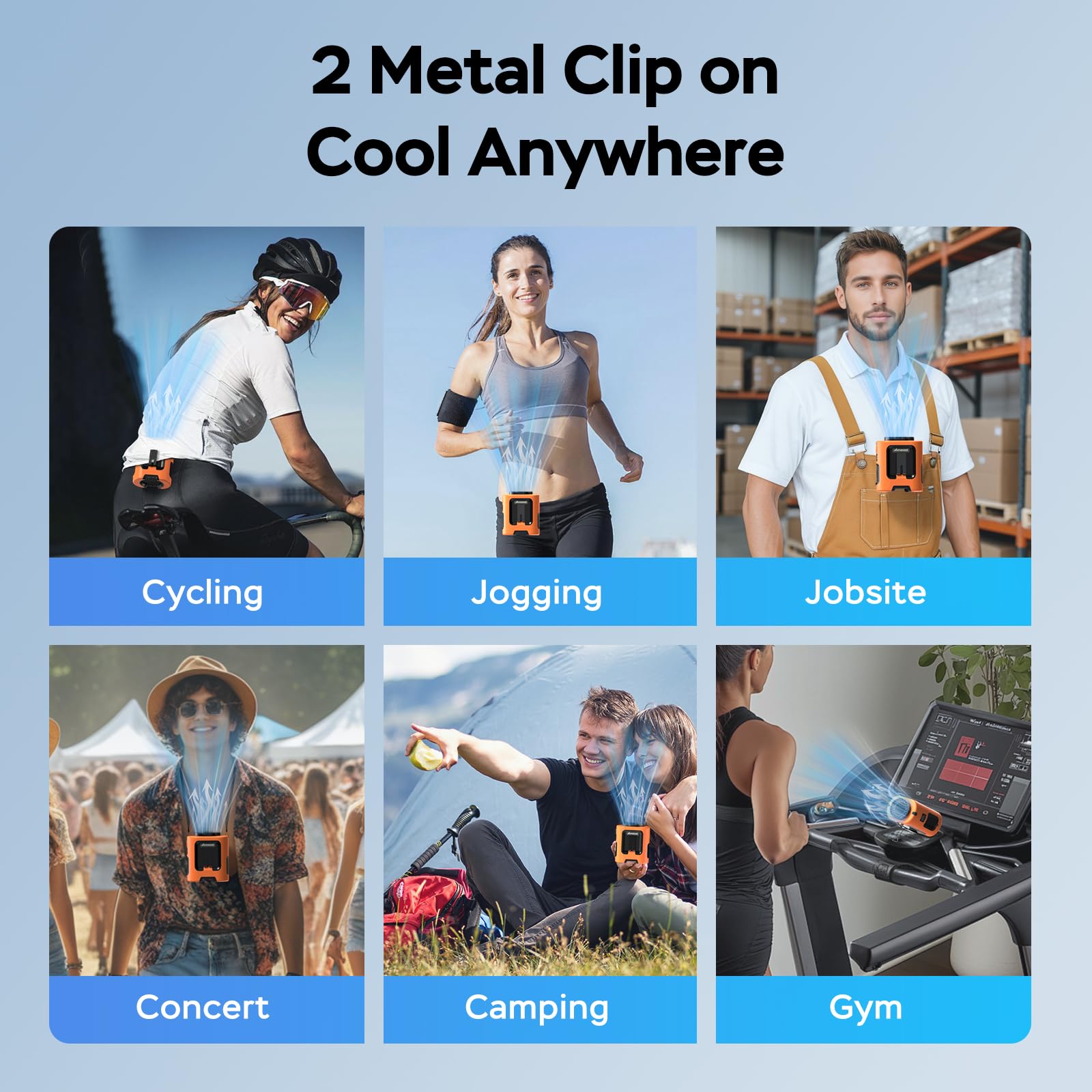 AMACOOL Portable Waist Fan Clip On, MAX 40H Work Time, 10000mAh Rechargeable Wearable Shirt Fan with Light, 16000RPM Powerful 5 Speed Belt Fans Personal Cooling Fans for Outdoor Jobsite Camping Travel