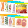 Qinline Reusable Food Storage Bags - 10 Pack Freezer Bags, Reusable Bags Silicone, Extra Thick Leakproof Reusable Lunch Bag for Salad Fruit Snack Travel - 2 Gallon 4 Sandwich 4 Snack Bags