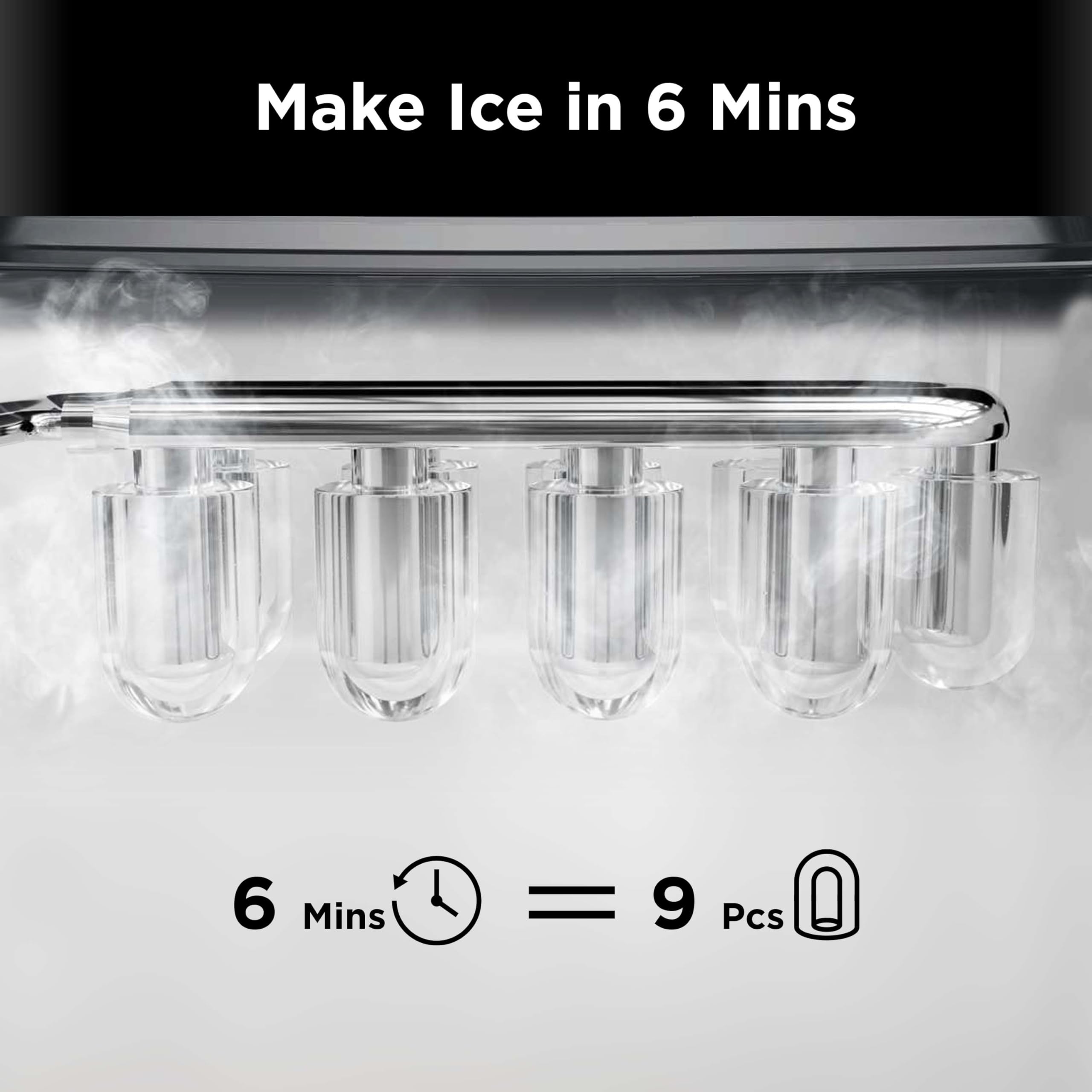 Silonn Countertop Ice Maker with 2.5L Expandable Ice Basket, 26.5lbs/24H, 9 Cubes in 6 Mins, 2 Ice Sizes, Self-Cleaning & LED Touch Control for Home Kitchen Office