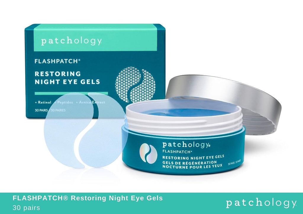 Patchology FlashPatch Restoring Night Eye Gel Patches with Retinol, Squalane & Peptides – Hydrogel Under Eye Masks for Fine Lines, Dark Circles & Puffiness – Overnight Eye Care (30 Pairs)