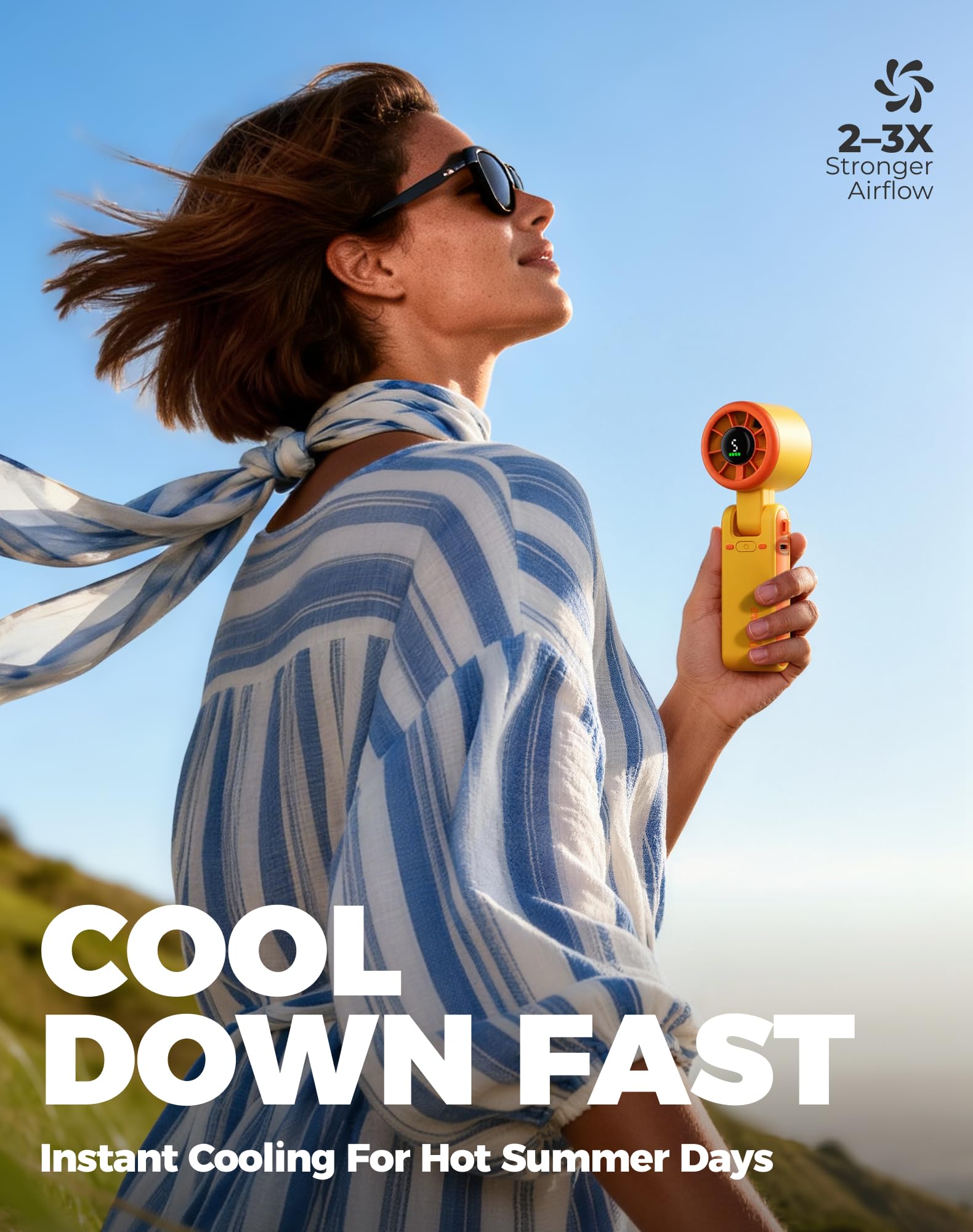 Diveblues Portable Handheld Turbo Fan | 3 IN 1 Hand/Neck/Desk Fan, Up to 12 Working Hours, 5 Gear Wind, Battery Operated, Travel, Working, Outdoor Activities