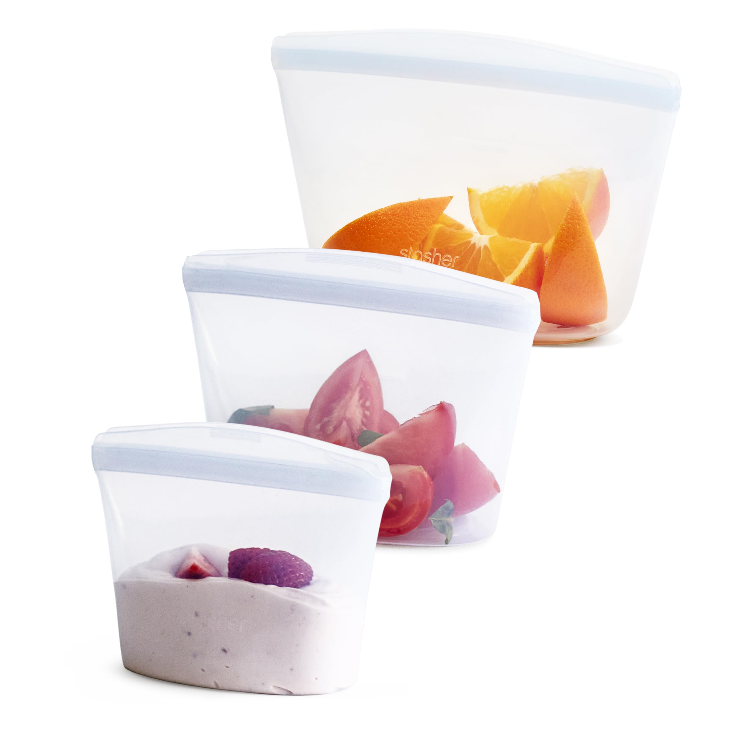 Stasher Silicone Reusable Storage Bags, 4-Pack, Reusable Freezer Bags, Microwave, Dishwasher, Oven Safe, Sous Vide, Premium Lunch Containers, Eco Friendly, Food Storage Bags, Snack Bags, Multicolor
