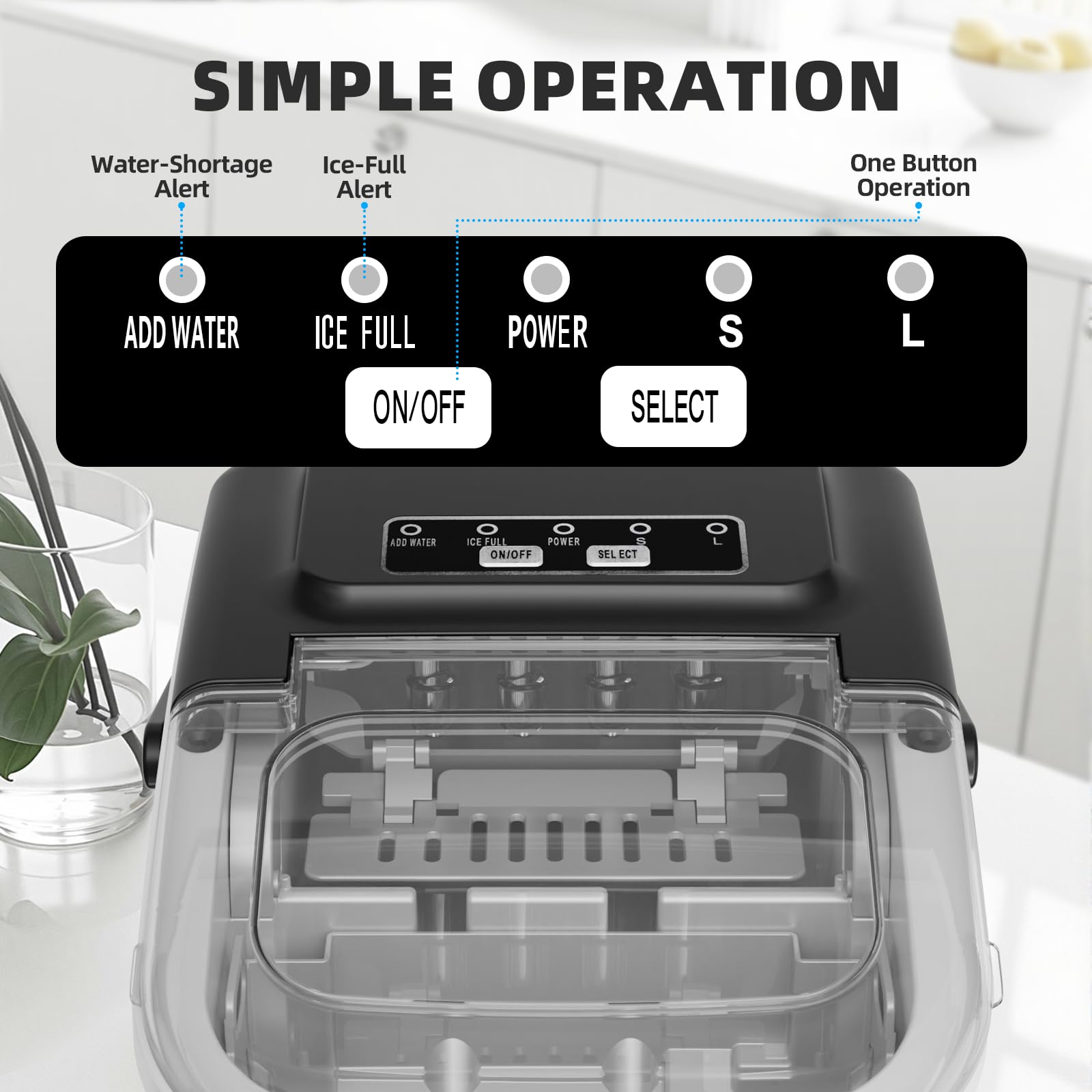 Antarctic Star Ice Maker Countertop, Portable Ice Machine with Carry Handle, 26Lbs Per Day, 9 Cubes Ready in 6 Mins, Self-Cleaning Ice Makers with Ice Scoop and Basket for Kitchen/Office/Party (Black)