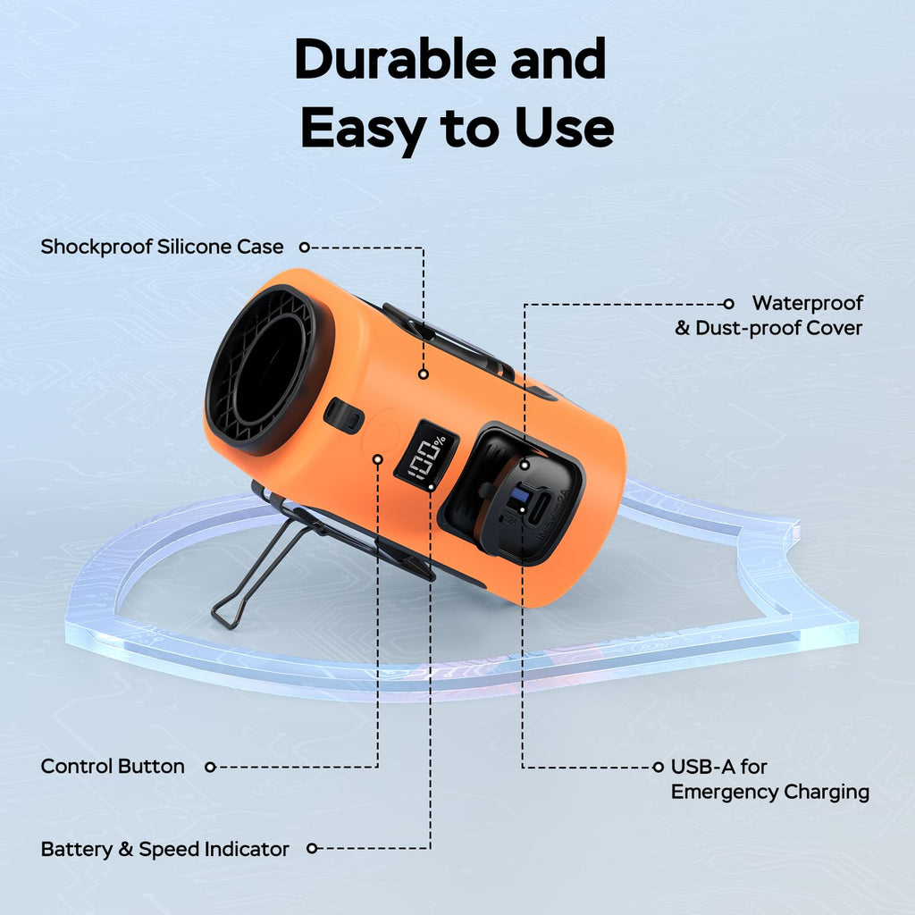 AMACOOL Portable Waist Fan Clip On, MAX 40H Work Time, 10000mAh Rechargeable Wearable Shirt Fan with Light, 16000RPM Powerful 5 Speed Belt Fans Personal Cooling Fans for Outdoor Jobsite Camping Travel