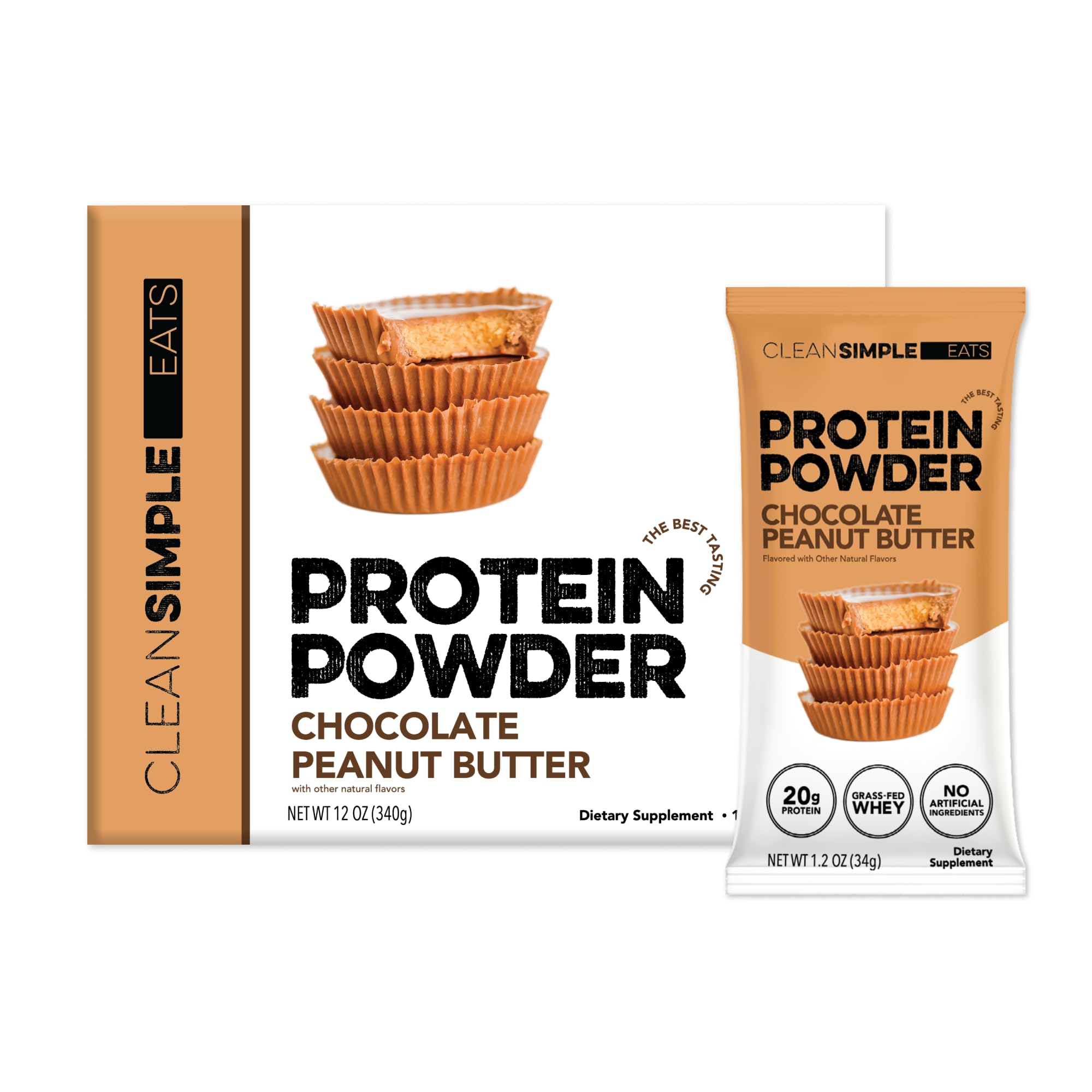 Clean Simple Eats Whey Isolate Protein Powder, Variety Pack, Naturally Sweetened, Zero Added Sugar, 20g 100% GrassFed Protein Powder with Digestive Enzymes, GlutenFree, Non GMO, 10 Single Serve Pack