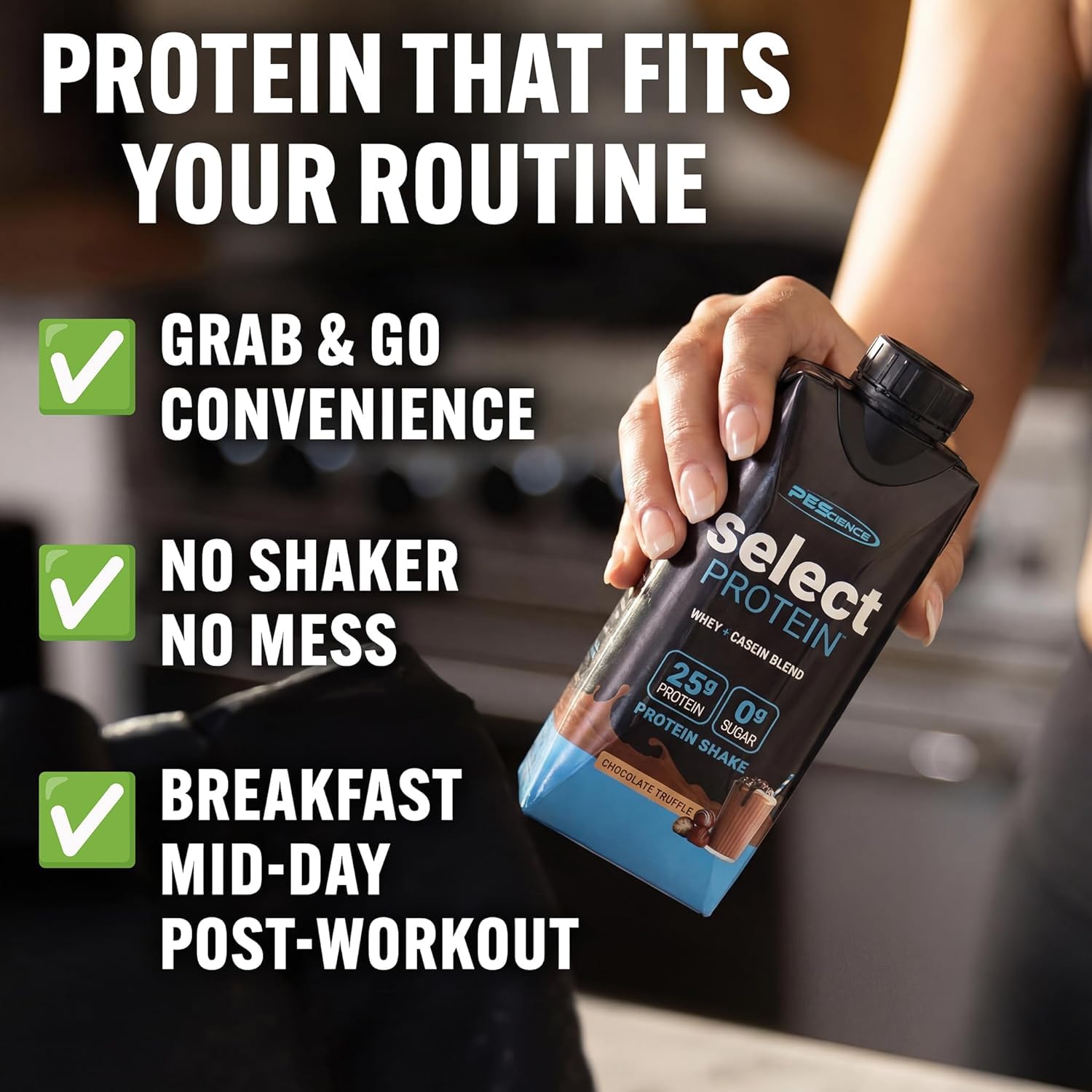 PEScience Select Protein Shake RTD, 25g Whey and Casein Blend, High Protein Drink, Gluten Free, Keto Friendly, 0g Sugar, Low Carb Ready to Drink Meal Replacement, Chocolate Truffle - Pack of 4