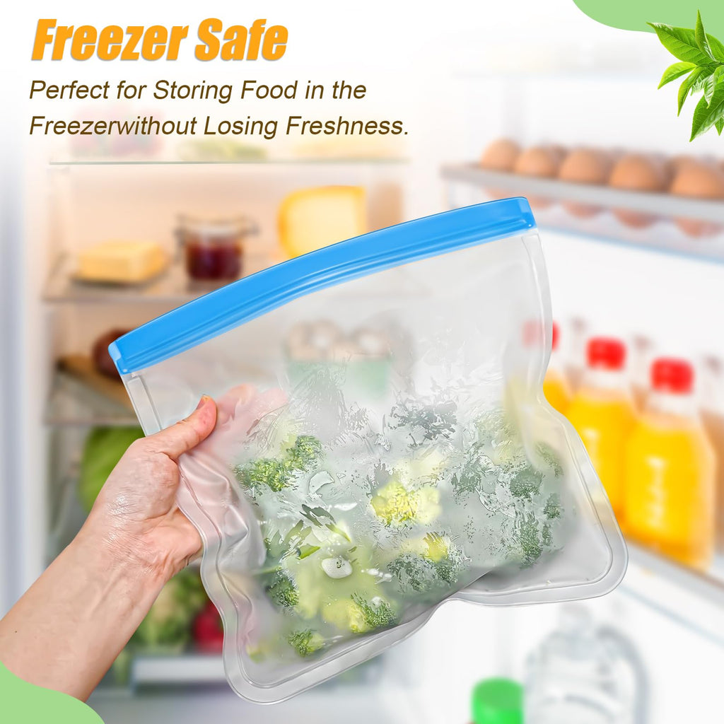 10 Pack Reusable Silicone Food Storage Bags, Leakproof Dishwasher Safe Reusable Freezer Bags for Food Containers, Lunch Bags for Sandwich, Snack, Marinate Meat, Salad Fruit