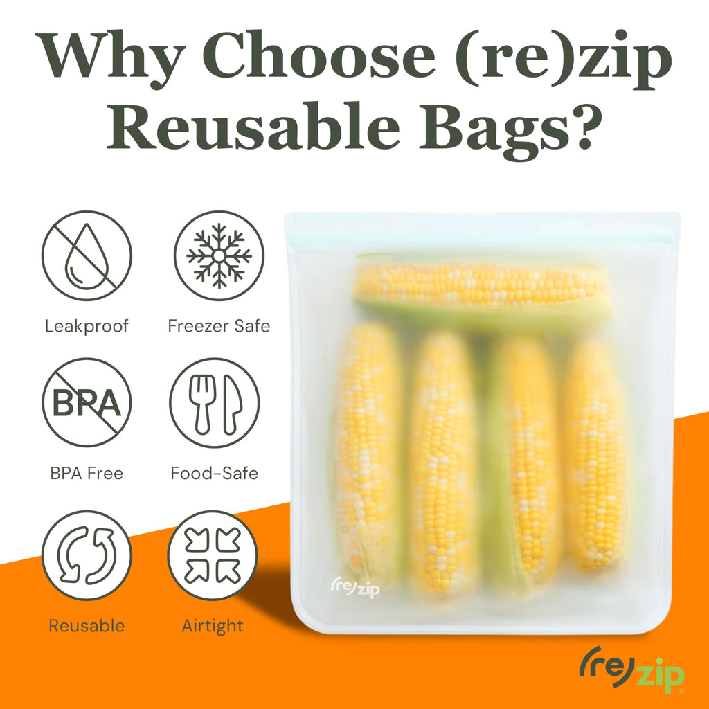 (re) zip Gallon Reusable Storage Bags, BPA-Free, Leakproof, Food-Grade 100% Food-Safe PEVA, for Food Storage and Freezer Use, Holds 16 cups | 128 fl oz, 4-Pack (Clear)
