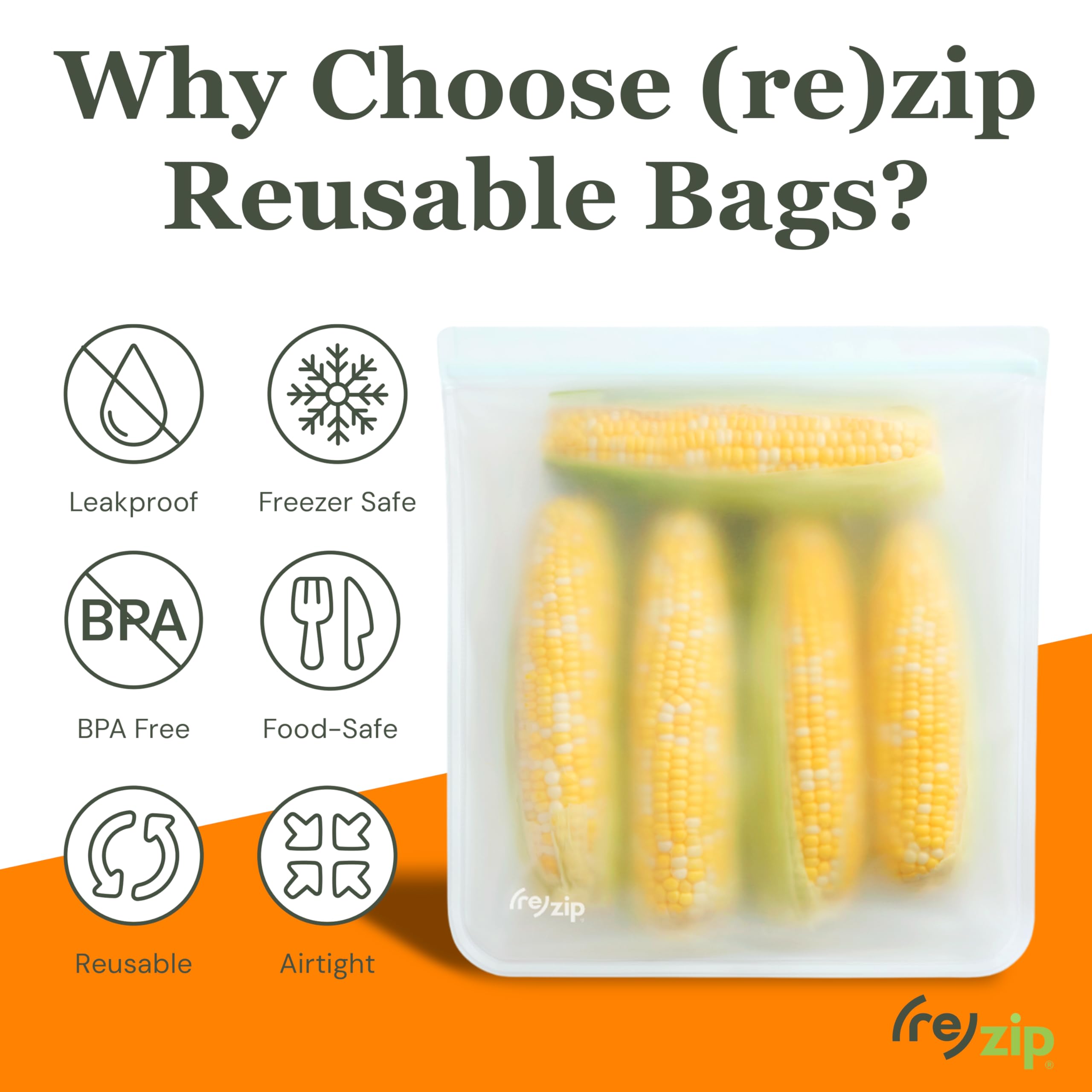 (re) zip Gallon Reusable Storage Bags, BPA-Free, Leakproof, Food-Grade 100% Food-Safe PEVA, for Food Storage and Freezer Use, Holds 16 cups | 128 fl oz, 4-Pack (Clear)
