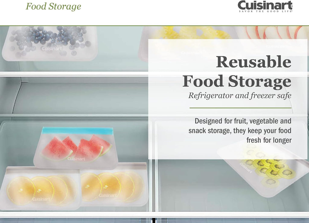 Cuisinart Reusable Food Storage Bags, 12 Pack Turquoise - Resealable Bags for Food, Leftovers, & Snacks to Store, Freeze or Refrigerate - BPA Free Flat Freezer Bags - Includes Small, Medium & Large