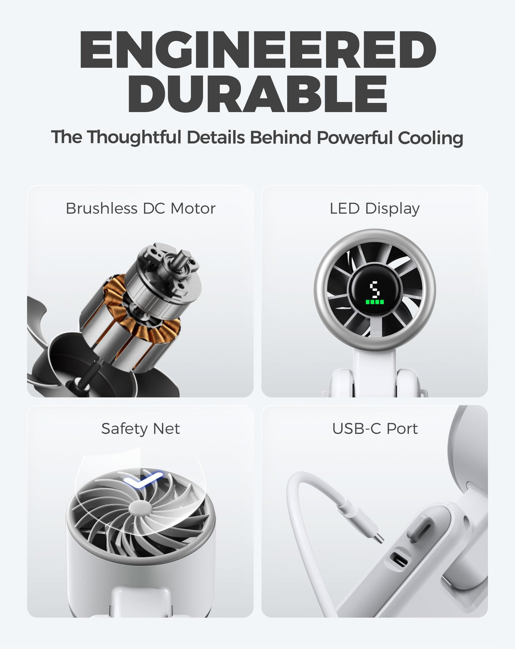 Diveblues Portable Handheld Turbo Fan | 3 IN 1 Hand/Neck/Desk Fan, Up to 12 Working Hours, 5 Gear Wind, Battery Operated, Travel, Working, Outdoor Activities