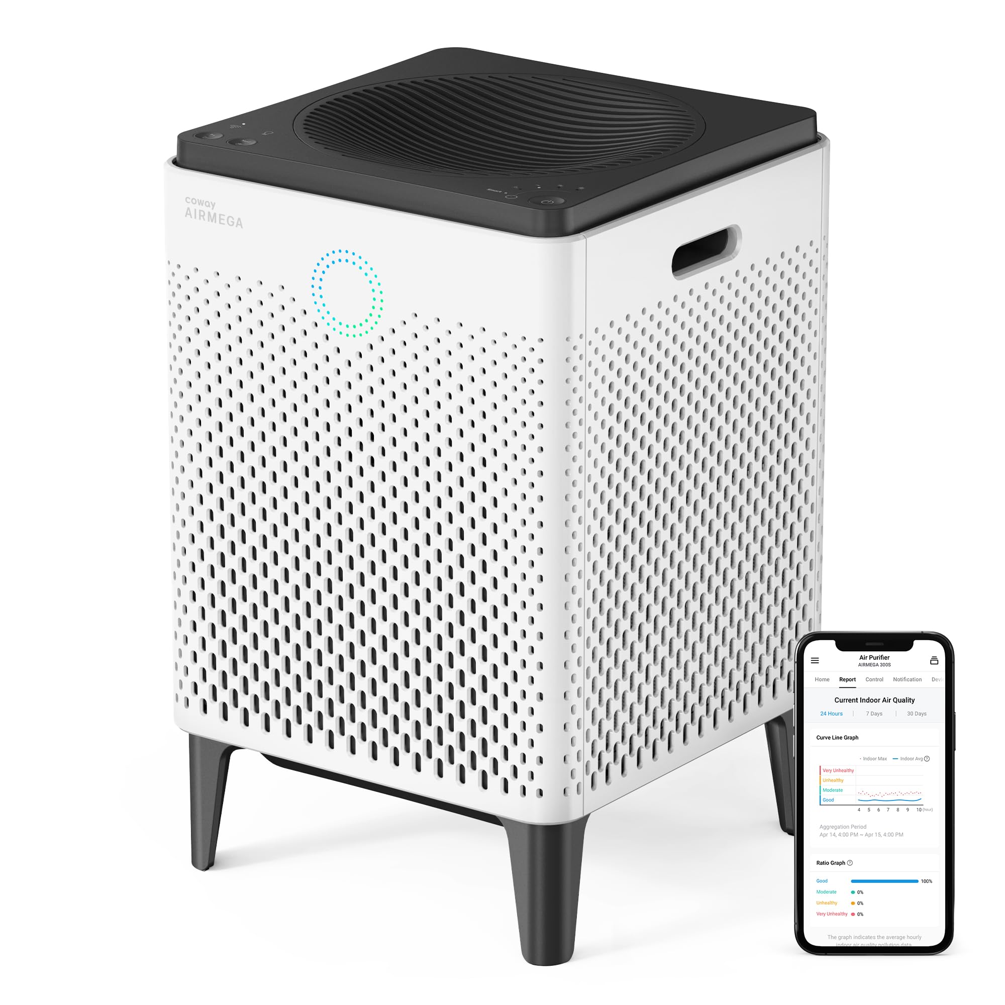 COWAY Air Purifier for Home Up to 3,120ft², Washable Pre-Filter and HEPA Filter for Smoke, Allergies, Pet Dander, Odor, AQI, Auto & Sleep Mode, Timer, 5yr Warranty, Airmega 400 White, AP-2015F