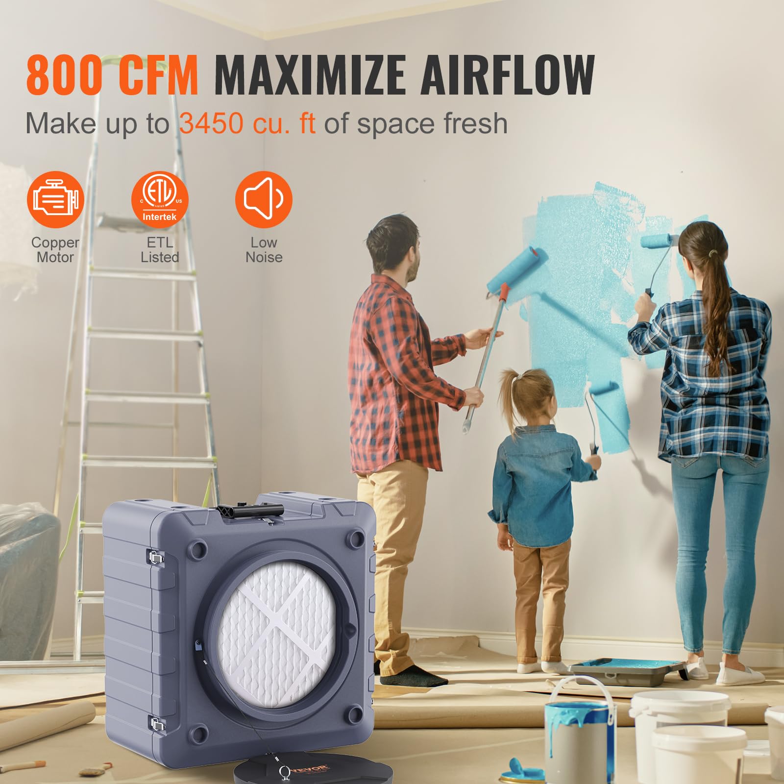 VEVOR Air Scrubber 550 CFM 3-Stage Filtration Stackable Negative Machine | Air Cleaner with MERV10, Carbon, H13 HEPA, for Home, Industrial and Commercial Use