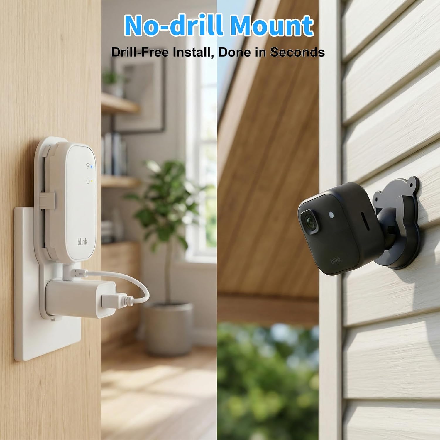 3 Pack No Drill Blink Camera Mount with Sync Module Mount for Blink Outdoor 4/ 2K+/ Outdoor (3rd gen) Cameras/ Mini/ Mini 2/2k+, Outlet Wall Mount No Messy Wires Space-Saving Bracket with Short Cable