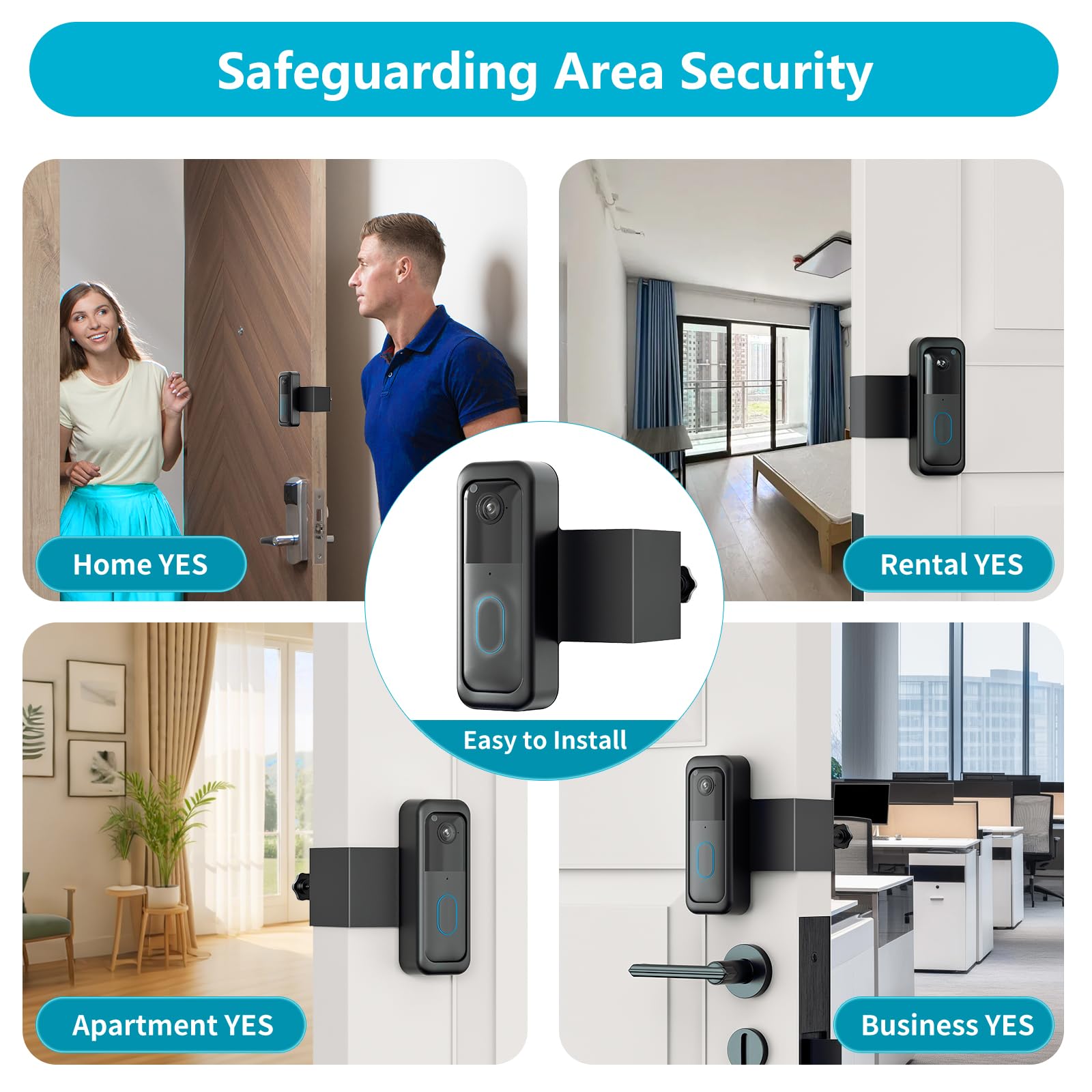 Anti-Theft Blink Doorbell Mount, No-Drill Mounting Bracket for All-New Blink Video Doorbell Camera, Non-Blocking Motion Sensor, Easy to Install, Door Mount Holder for Apartments, Renters (Black)