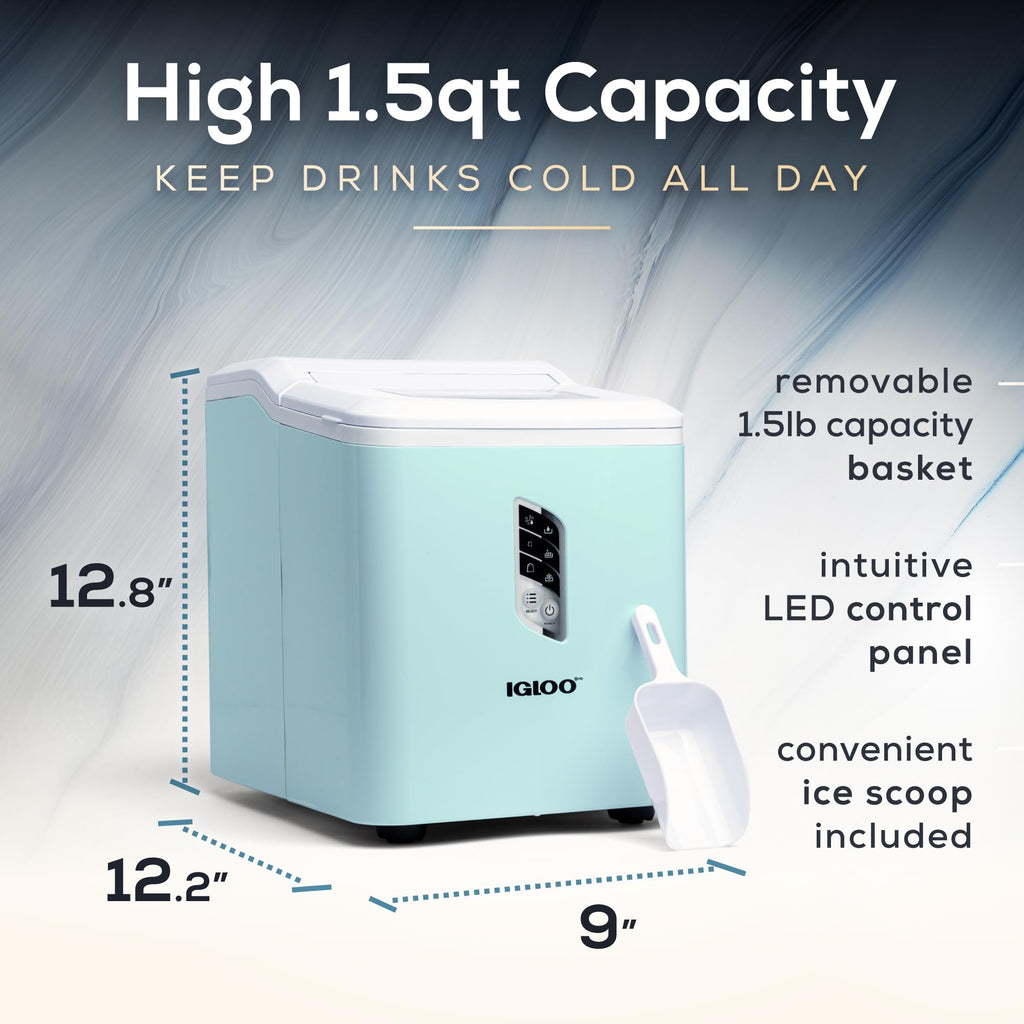 Igloo Automatic Self-Cleaning Portable Electric Countertop Ice Maker Machine with Handle, 26 Pounds in 24 Hours, 9 Ice Cubes Ready in 7 Minutes, with Ice Scoop and Basket