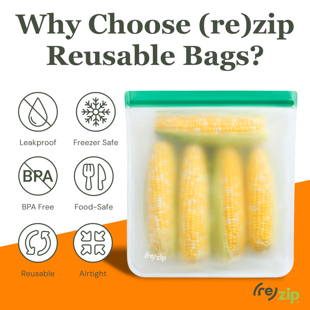 (re) zip Gallon Reusable Storage Bags, BPA-Free, Leakproof, Food-Grade 100% Food-Safe PEVA, for Food Storage and Freezer Use, Holds 16 cups | 128 fl oz, 4-Pack (Clear)