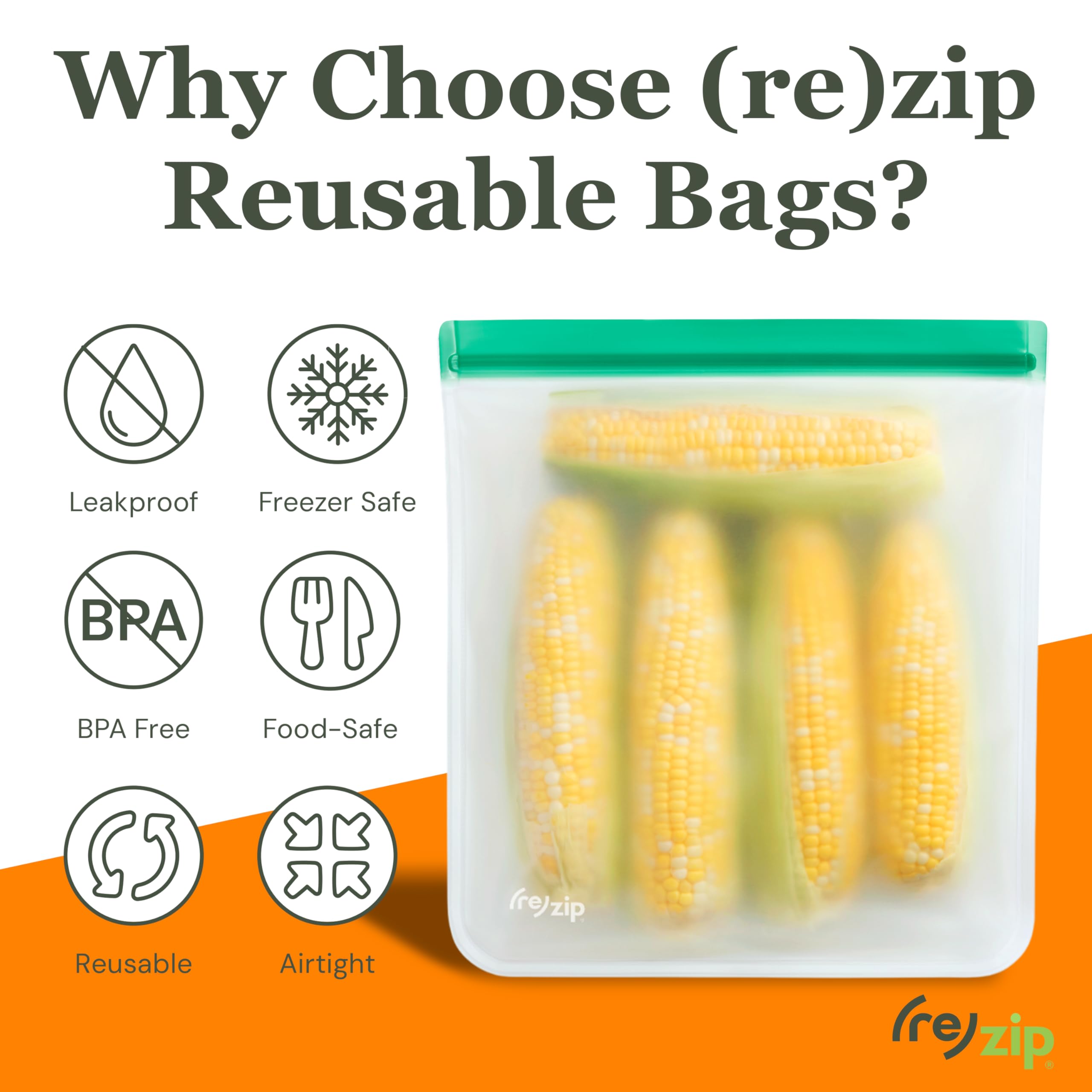 (re) zip Gallon Reusable Storage Bags, BPA-Free, Leakproof, Food-Grade 100% Food-Safe PEVA, for Food Storage and Freezer Use, Holds 16 cups | 128 fl oz, 4-Pack (Clear)