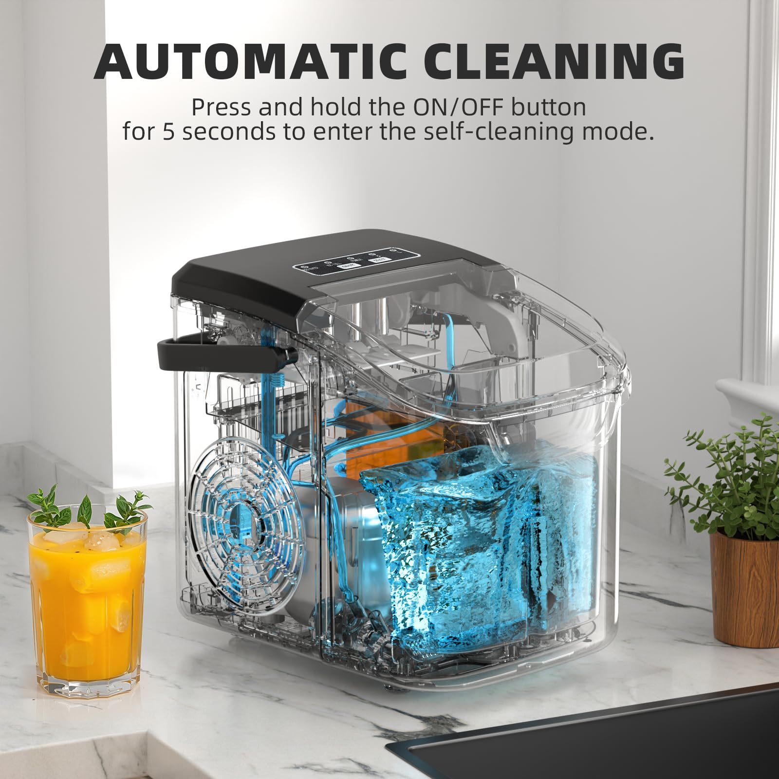 Antarctic Star Ice Maker Countertop, Portable Ice Machine with Carry Handle, 26Lbs Per Day, 9 Cubes Ready in 6 Mins, Self-Cleaning Ice Makers with Ice Scoop and Basket for Kitchen/Office/Party (Black)