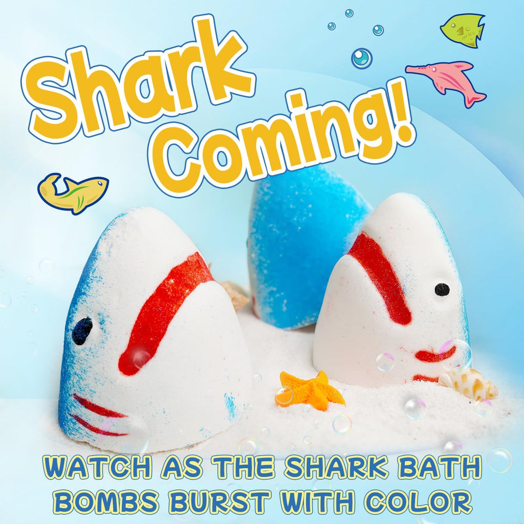 Shark Bath Bombs for Kids with Surprise Fishing Toy Set, 8 Fun Exploding Bath Balls & 9 Fishing Toys, Natural Handmade Organic Bubble Bath Fizzies, Ideal Birthday Holiday Christmas Gift for Boys Girls