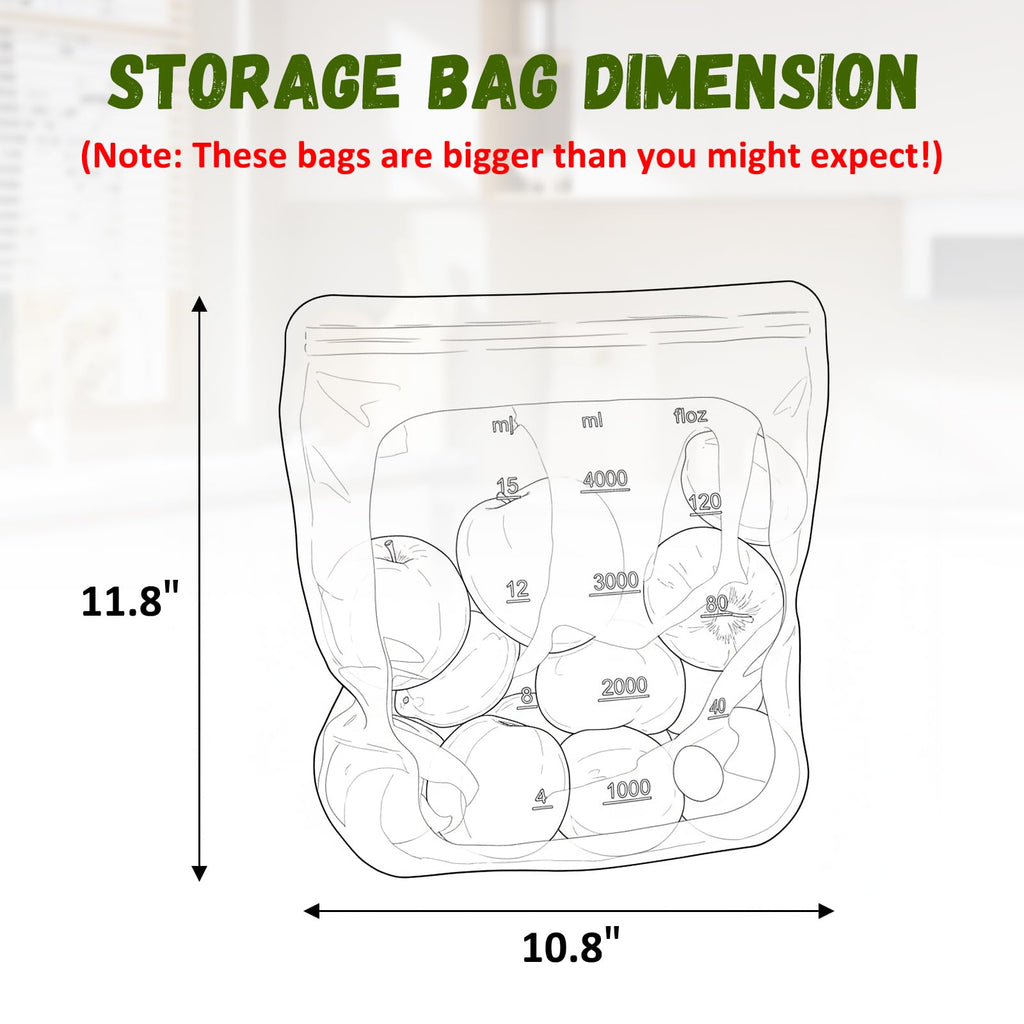 Extra Large Reusable Silicone Food Storage Bags 4 Pack, 0.8 Gallon/3000ml, 100% Silicone Stand-Up Wide-Open Zip-Lock Reusable Bags for Large Items, Microwave Freezer Oven Dishwasher Safe, Translucent