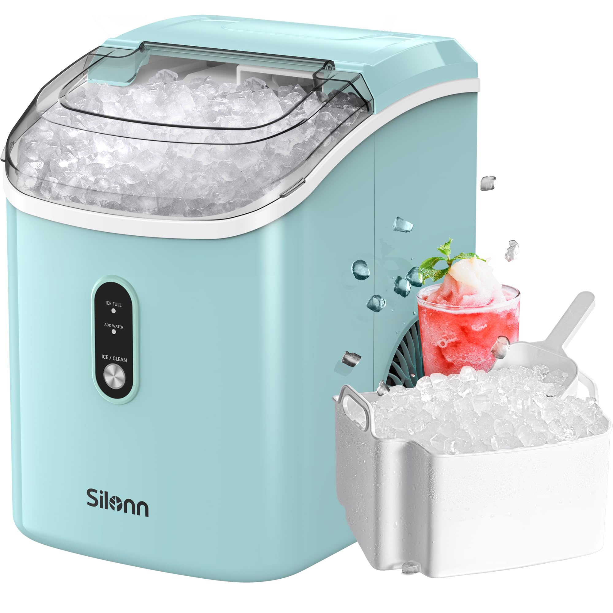 Silonn Countertop Ice Maker with 2.5L Expandable Ice Basket, 26.5lbs/24H, 9 Cubes in 6 Mins, 2 Ice Sizes, Self-Cleaning & LED Touch Control for Home Kitchen Office