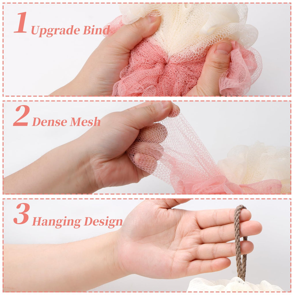 FARMOGA Bath Loofah Sponge Body Scrubber Shower Sponge Exfoliating Mesh Pouf Shower Ball Bath Sponges for Women and Men Bathing Accessories (4Pack 50G Colorful)