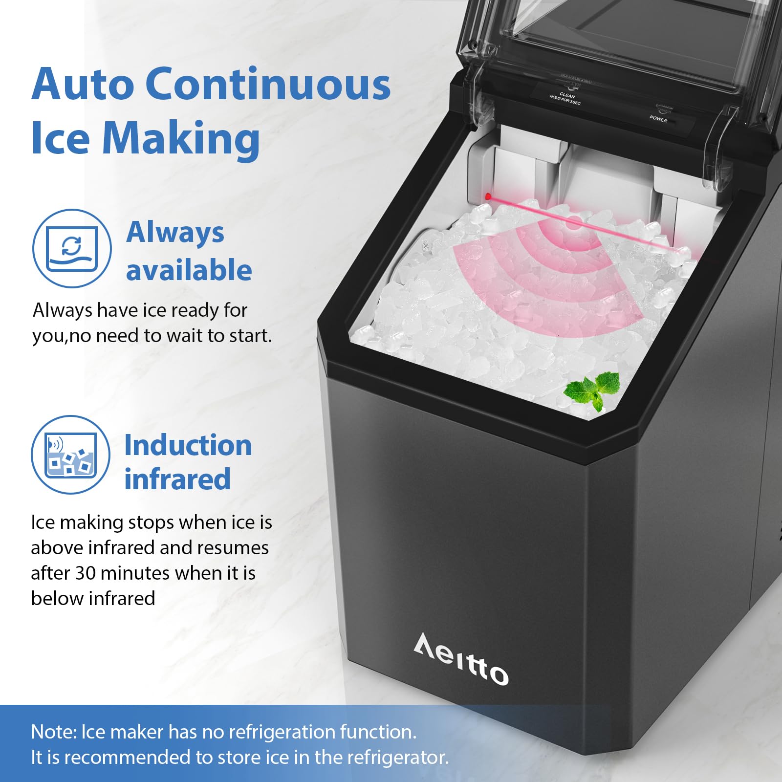 Aeitto Nugget Ice Maker Countertop, 55lbs/Day, Large Capacity Chewable Ice Maker, Rapid Ice Release in 5 Mins, Self-Cleaning with Stainless Steel Housing Ice Machine for Home Office and Party, Silver