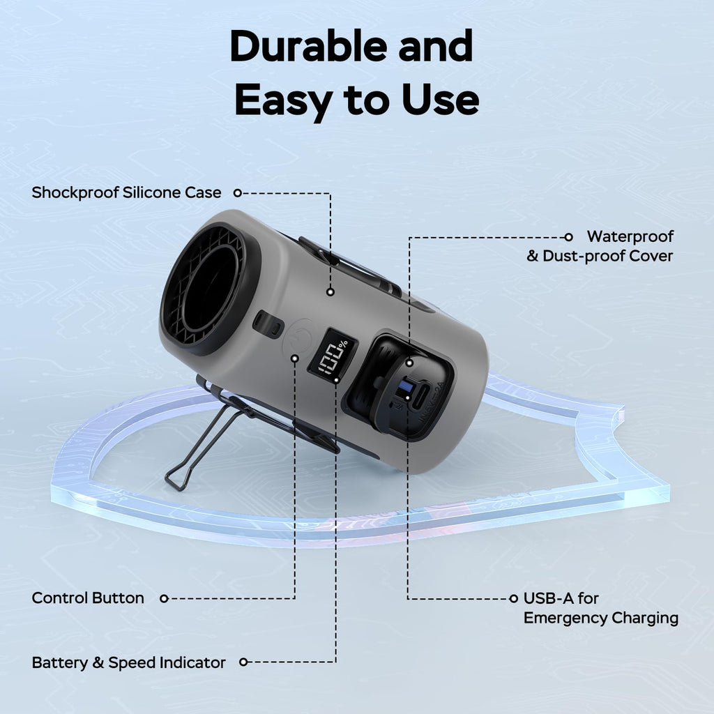 AMACOOL Portable Waist Fan Clip On, MAX 40H Work Time, 10000mAh Rechargeable Wearable Shirt Fan with Light, 16000RPM Powerful 5 Speed Belt Fans Personal Cooling Fans for Outdoor Jobsite Camping Travel
