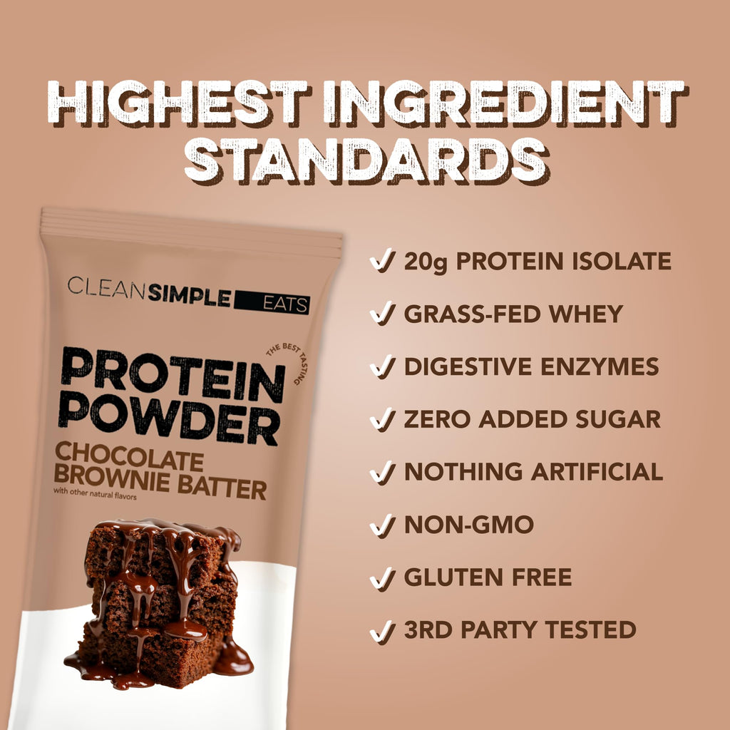 Clean Simple Eats Whey Isolate Protein Powder, Variety Pack, Naturally Sweetened, Zero Added Sugar, 20g 100% GrassFed Protein Powder with Digestive Enzymes, GlutenFree, Non GMO, 10 Single Serve Pack