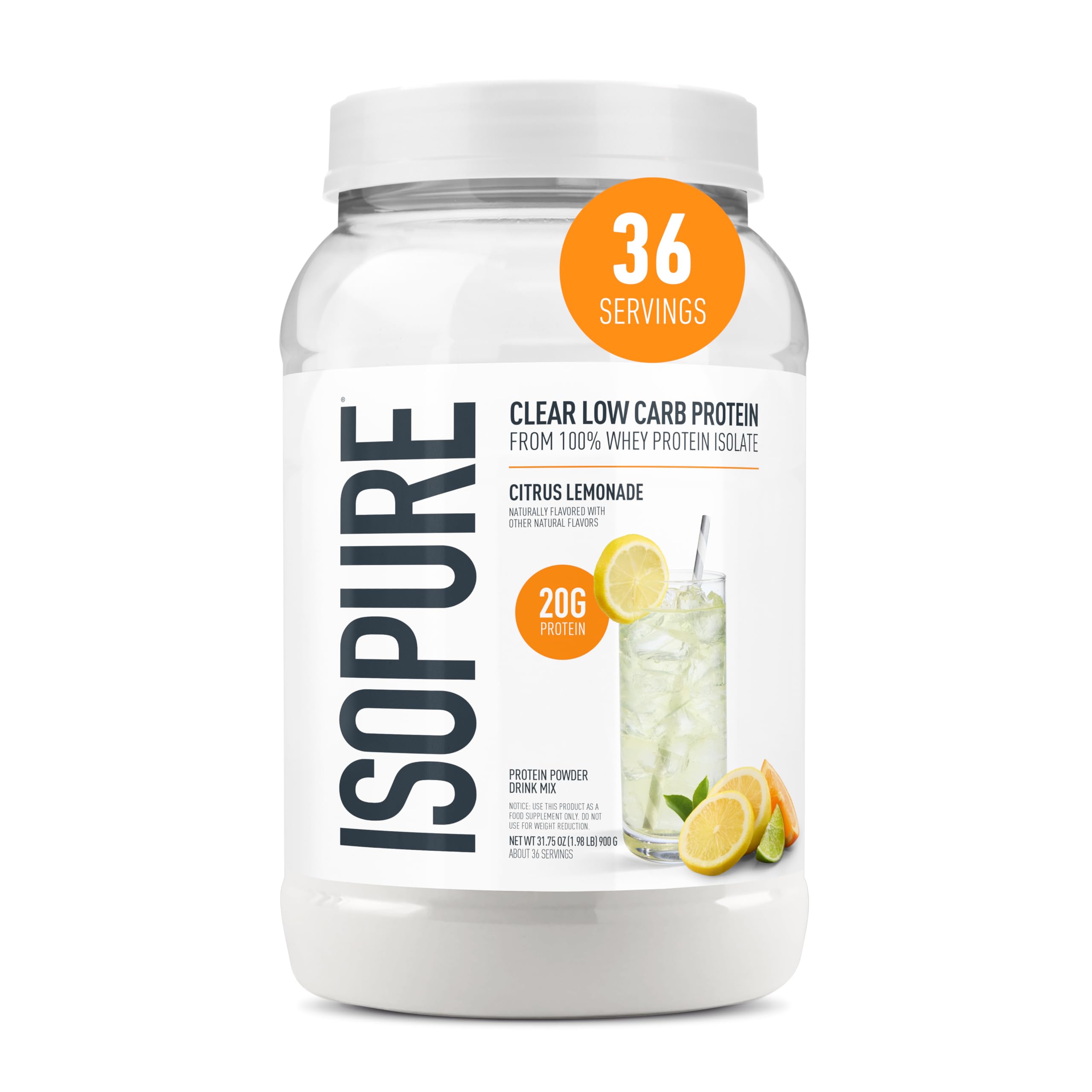 Isopure Clear Whey Isolate Protein Powder, Lactose Free, Gluten Free, Naturally Flavored, Watermelon Lime, 20g Protein Per Serving, 14.1 Oz, 16 Servings (Packaging May Vary)