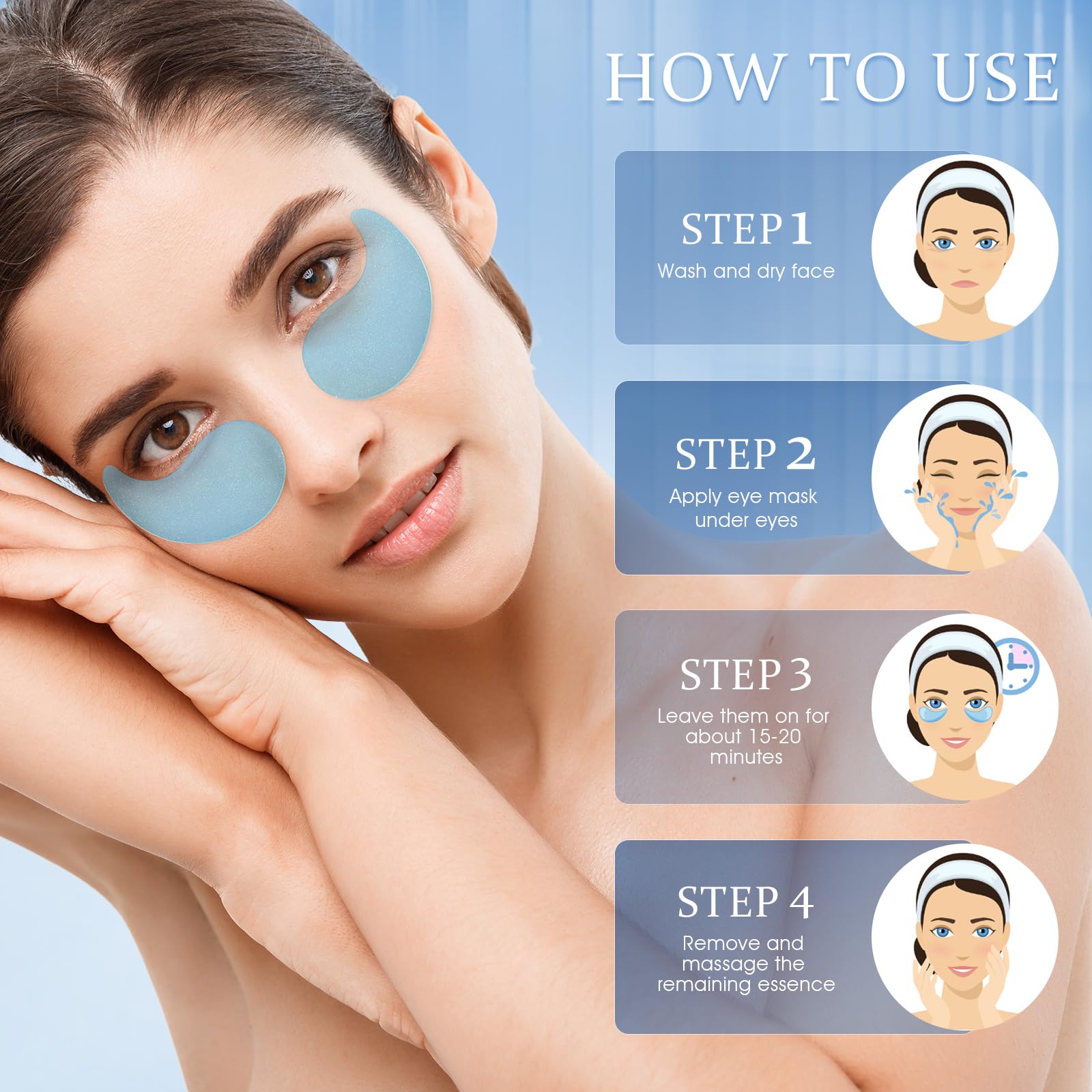 Under Eye Patches Masks with Collagen and Hyaluronic Acid, Moisturizing Eye Gel Pads for Tired-Looking Eyes, Refreshing Skincare Eye Masks for Daily Use, 60 Pcs