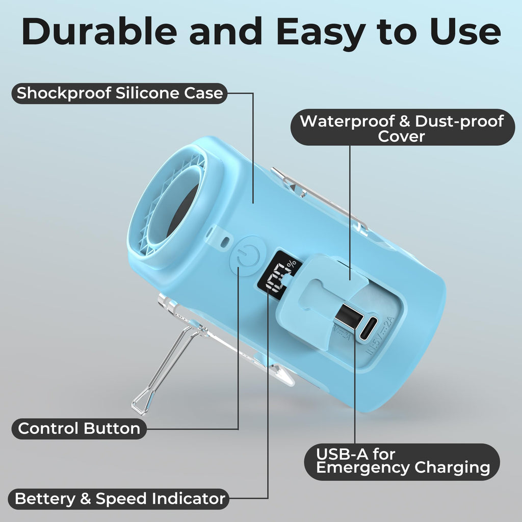 AMACOOL Portable Waist Fan Clip On, MAX 40H Work Time, 10000mAh Rechargeable Wearable Shirt Fan with Light, 16000RPM Powerful 5 Speed Belt Fans Personal Cooling Fans for Outdoor Jobsite Camping Travel
