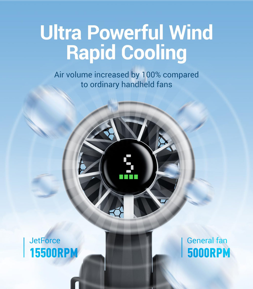 Diveblues Portable Handheld Turbo Fan | 3 IN 1 Hand/Neck/Desk Fan, Up to 12 Working Hours, 5 Gear Wind, Battery Operated, Travel, Working, Outdoor Activities