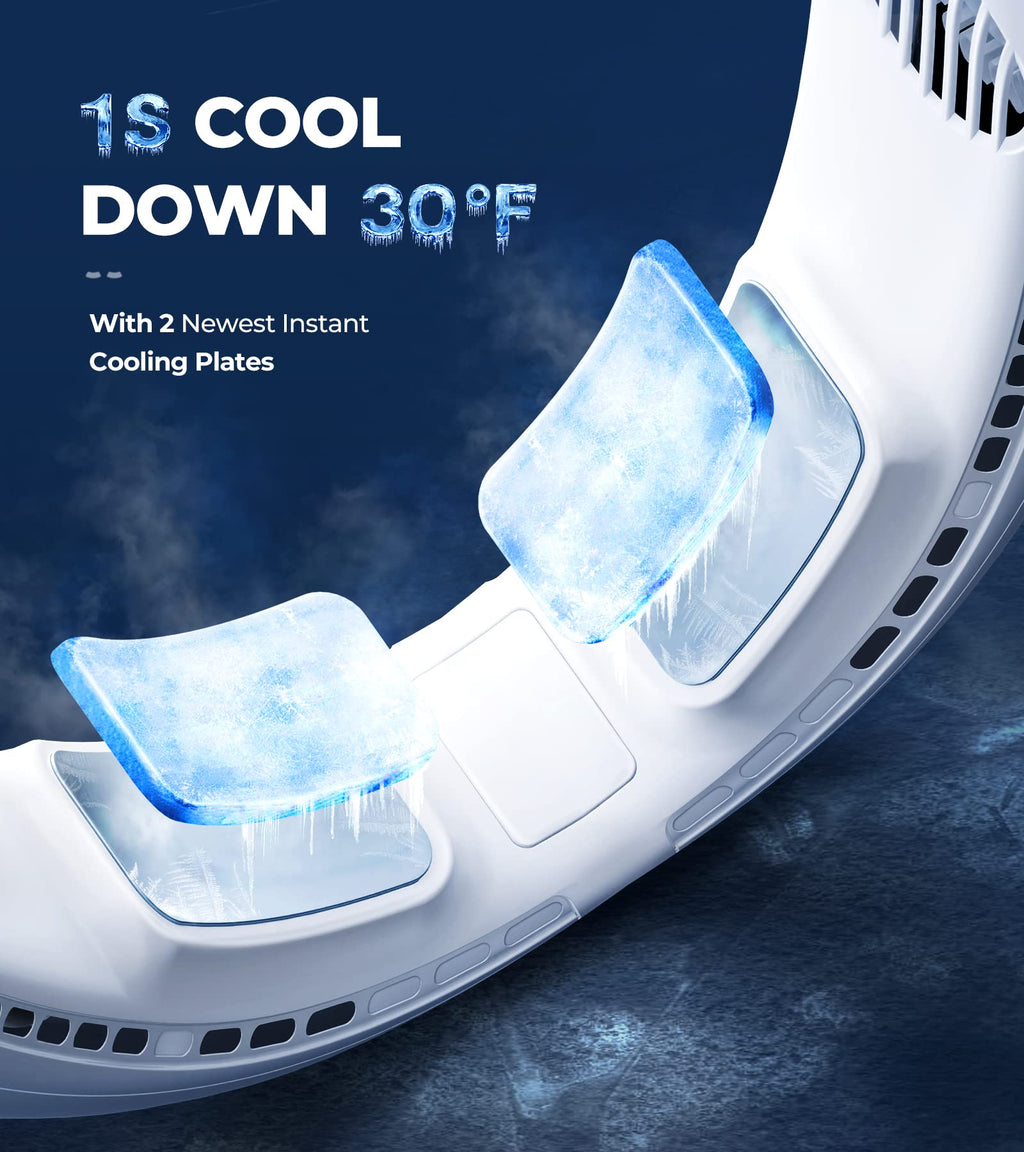 1S Cool Down 30°F Neck Fan with Double Semiconductor Coolers, 360° Surrounded Personal Fans Air Conditioner that Blow Cold Air, 8H lasting Portable Fan with 3 Speed, Gifts for Men Women Outdoor Travel