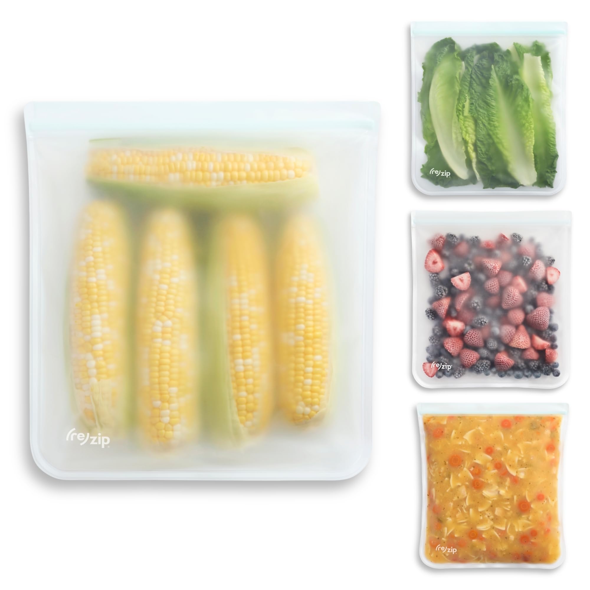 (re) zip Gallon Reusable Storage Bags, BPA-Free, Leakproof, Food-Grade 100% Food-Safe PEVA, for Food Storage and Freezer Use, Holds 16 cups | 128 fl oz, 4-Pack (Clear)