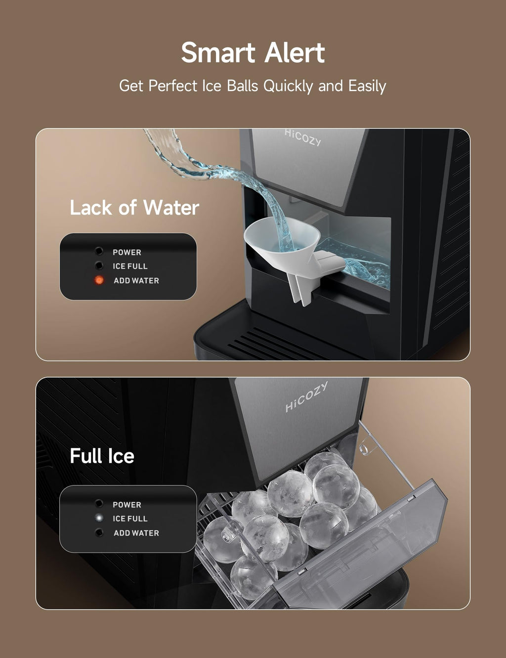 HiCOZY B1 2" Clear Ice Ball Maker Countertop,Sphere Ice Maker, 2 Big Crystal Balls in 60Mins,40 pcs/Day, Self-Cleaning Round Ice Cube Machine with Ice Tong for Cocktails, Whiskey