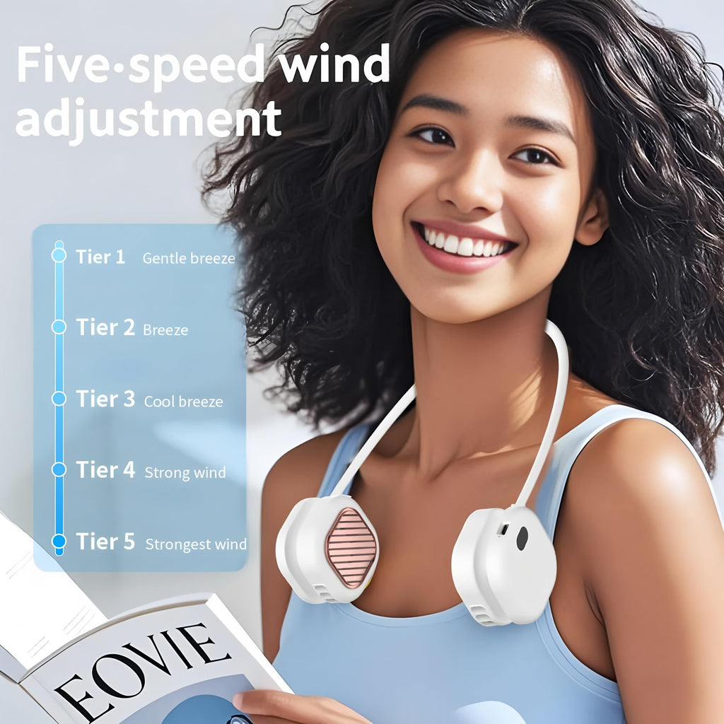 Portable Neck Fan, Hands Free Mini Personal Neck Fans for Women with 5 Speeds, Lightweight Small 5oz Wearable Cooling Fan, 360° Adjustable, Gift for Girl, Gym, Travel and Outdoor, White